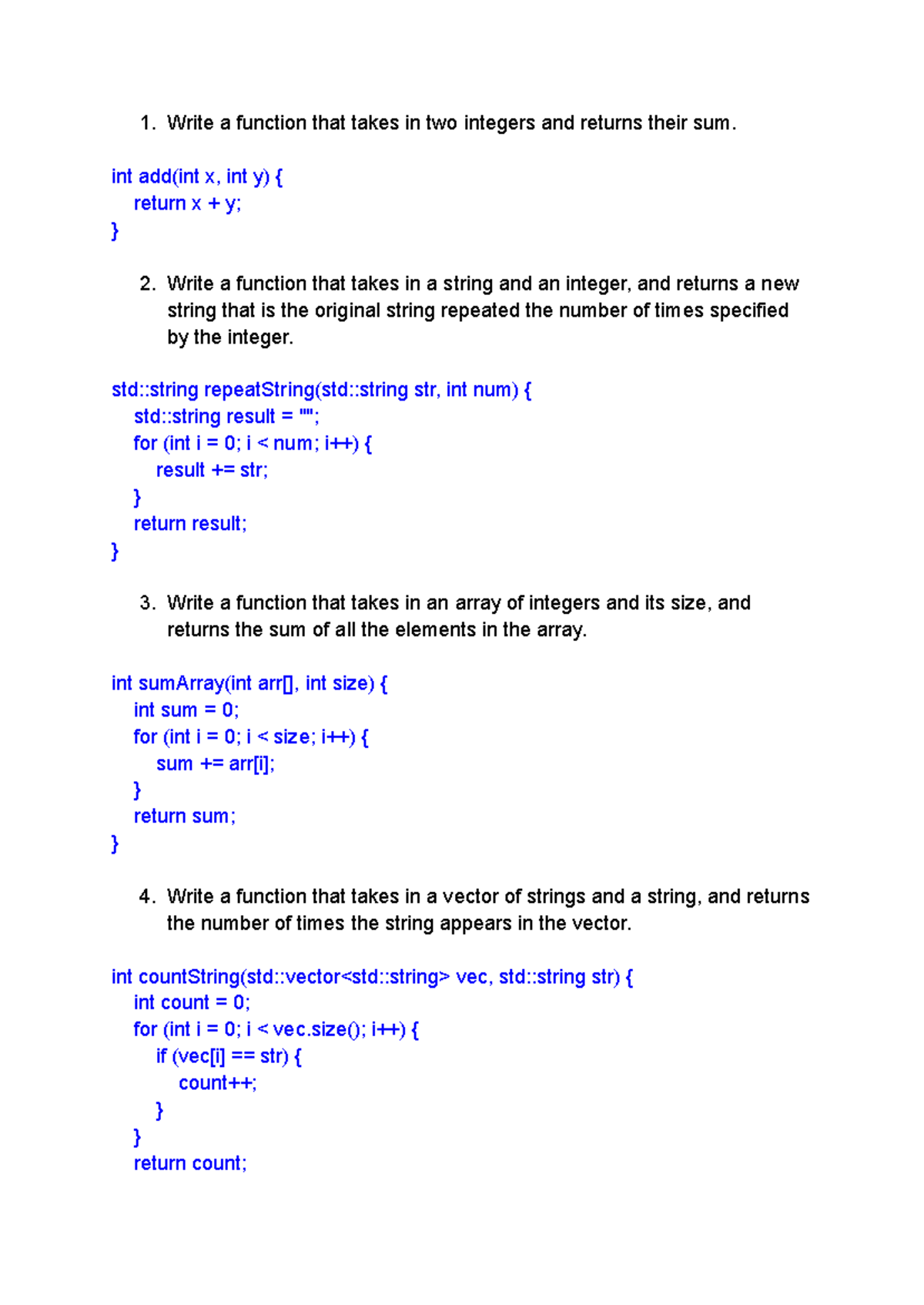 C++ Problems with parameters - Write a function that takes in two ...