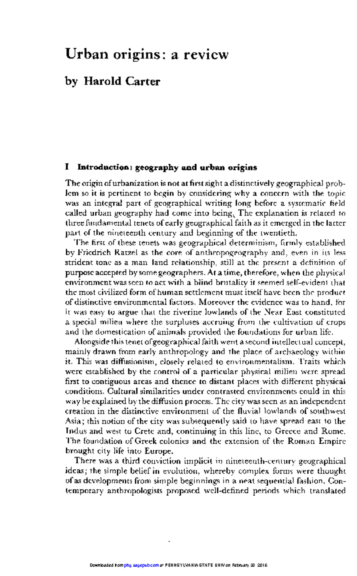 Urban theories Helpful Urban origins a review by Harold Carter I