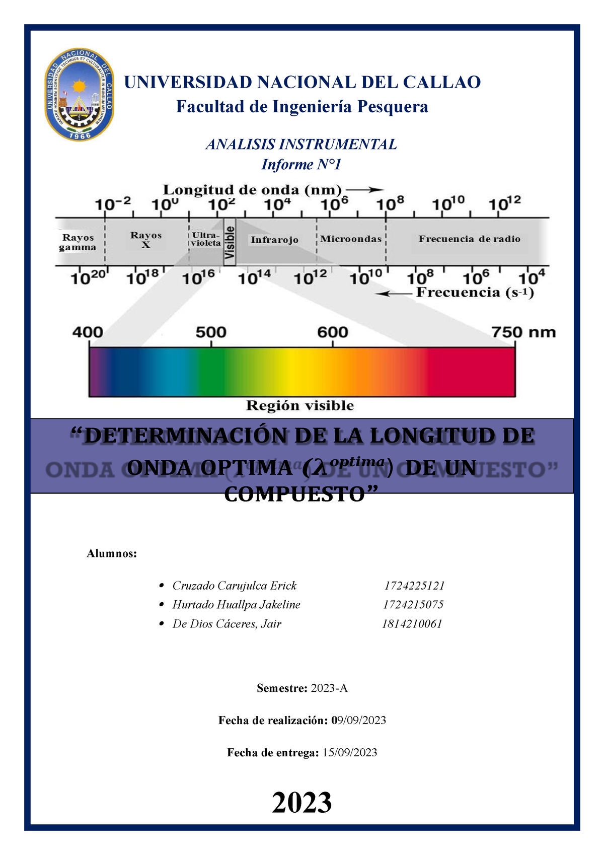 Informe 1 Laboratorio Instrumentacion DE Analisis - UNIVERSIDAD ...