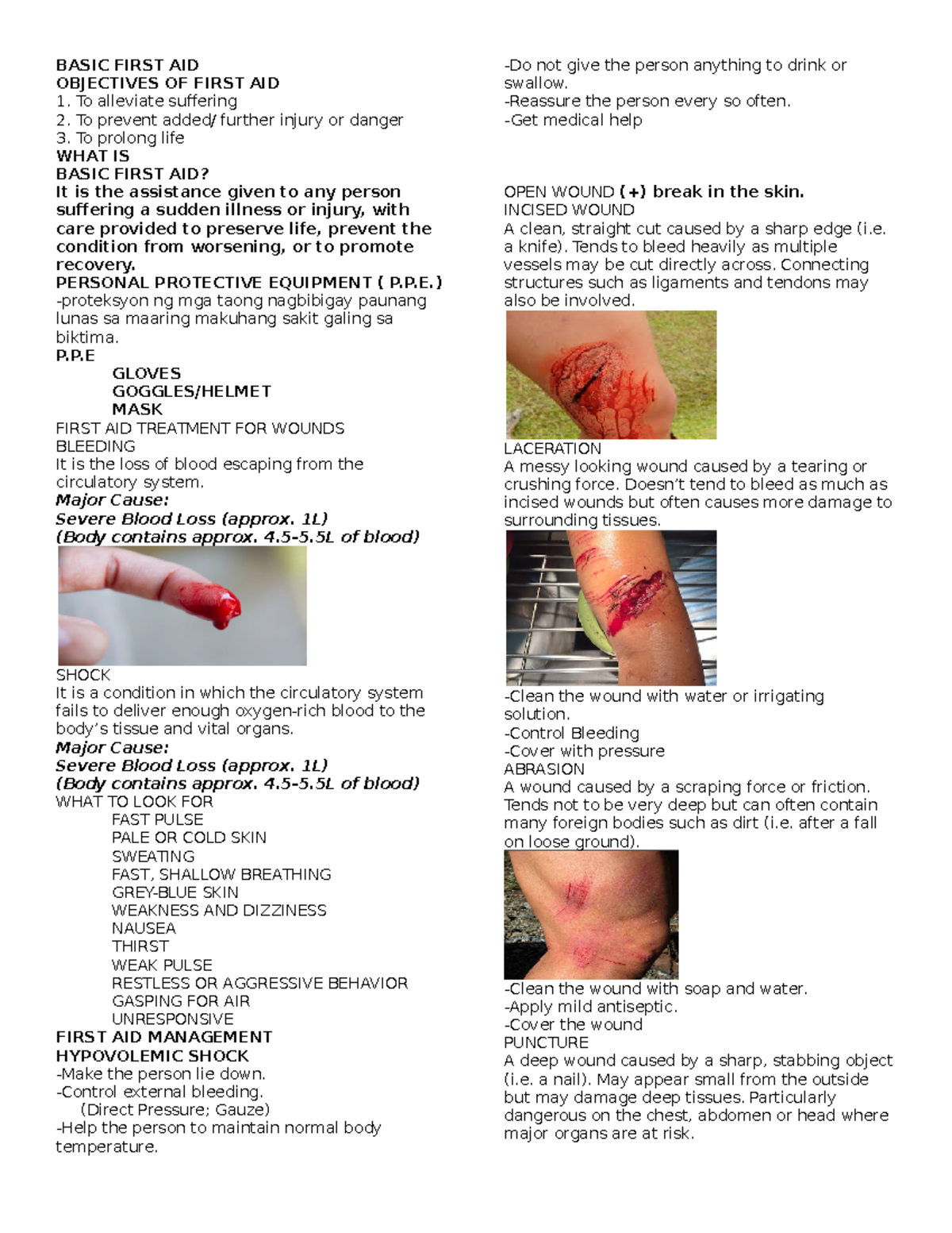 4th PE Reviewer BASIC FIRST AID OBJECTIVES OF FIRST AID To alleviate