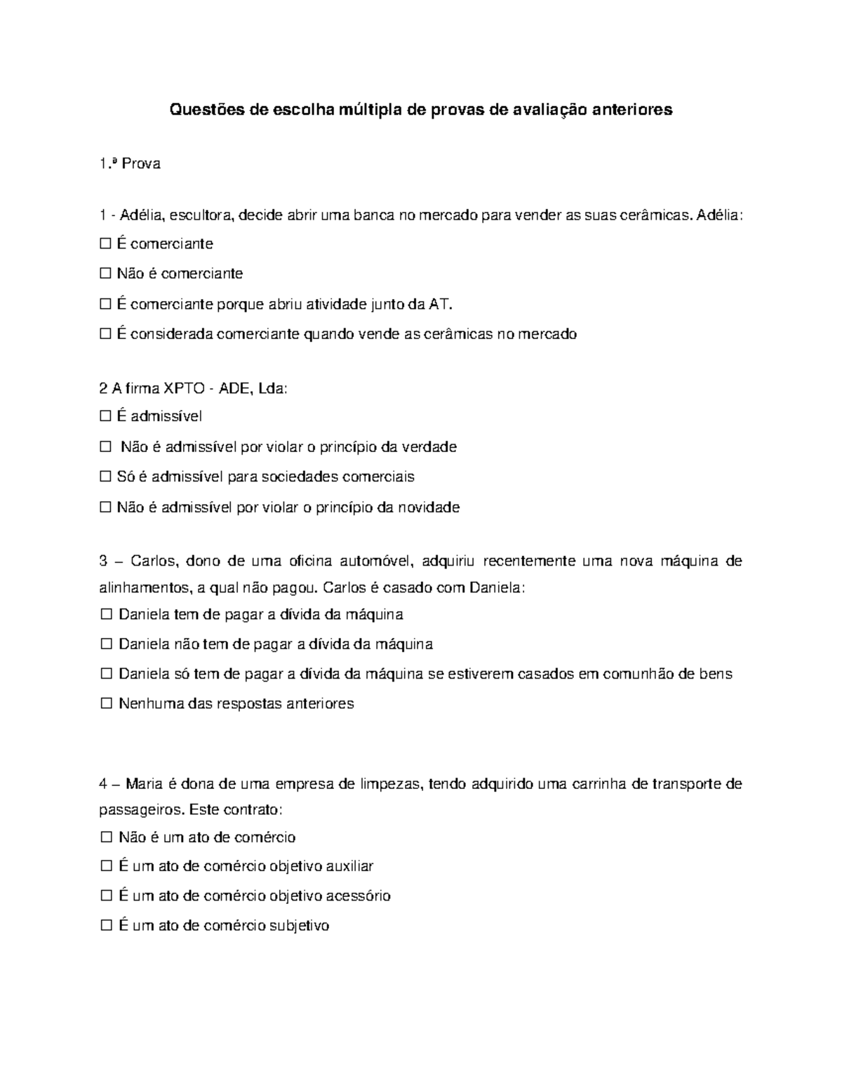 Exemplos de Escolhas Múltiplas - Questões de escolha múltipla de provas ...