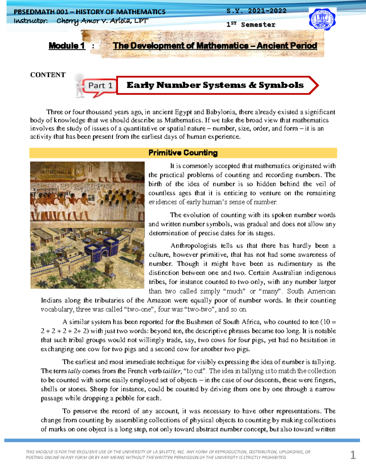 Pbsedmath 001 Module 1 The-Development-of-mathematics- Ancient- Period ...
