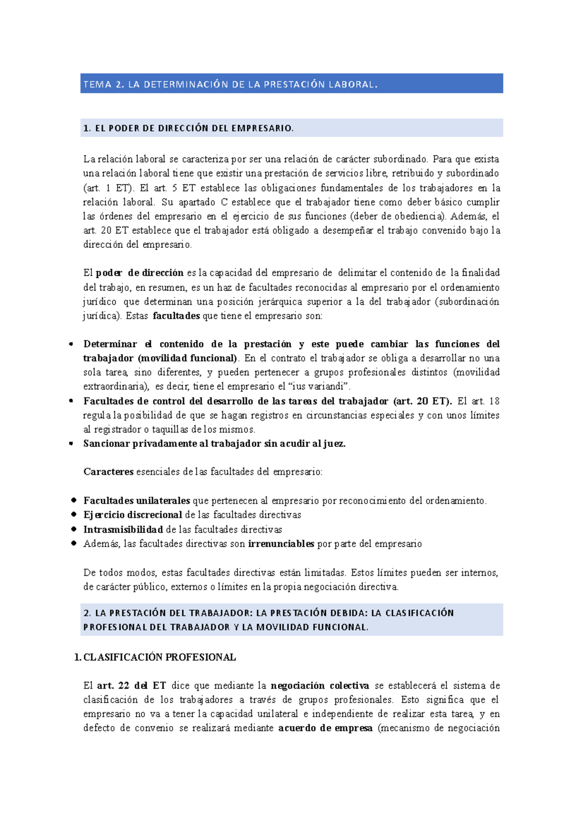 TEMA 2. LA Determinación DE LA Prestación Laboral. Tema 2 - TEMA 2. LA ...