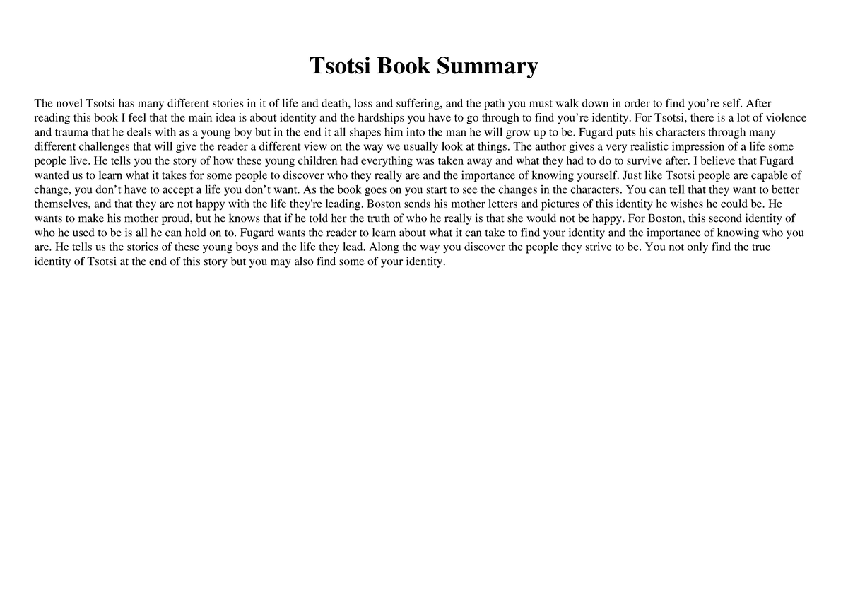 tsotsi literature essay on his identity pdf
