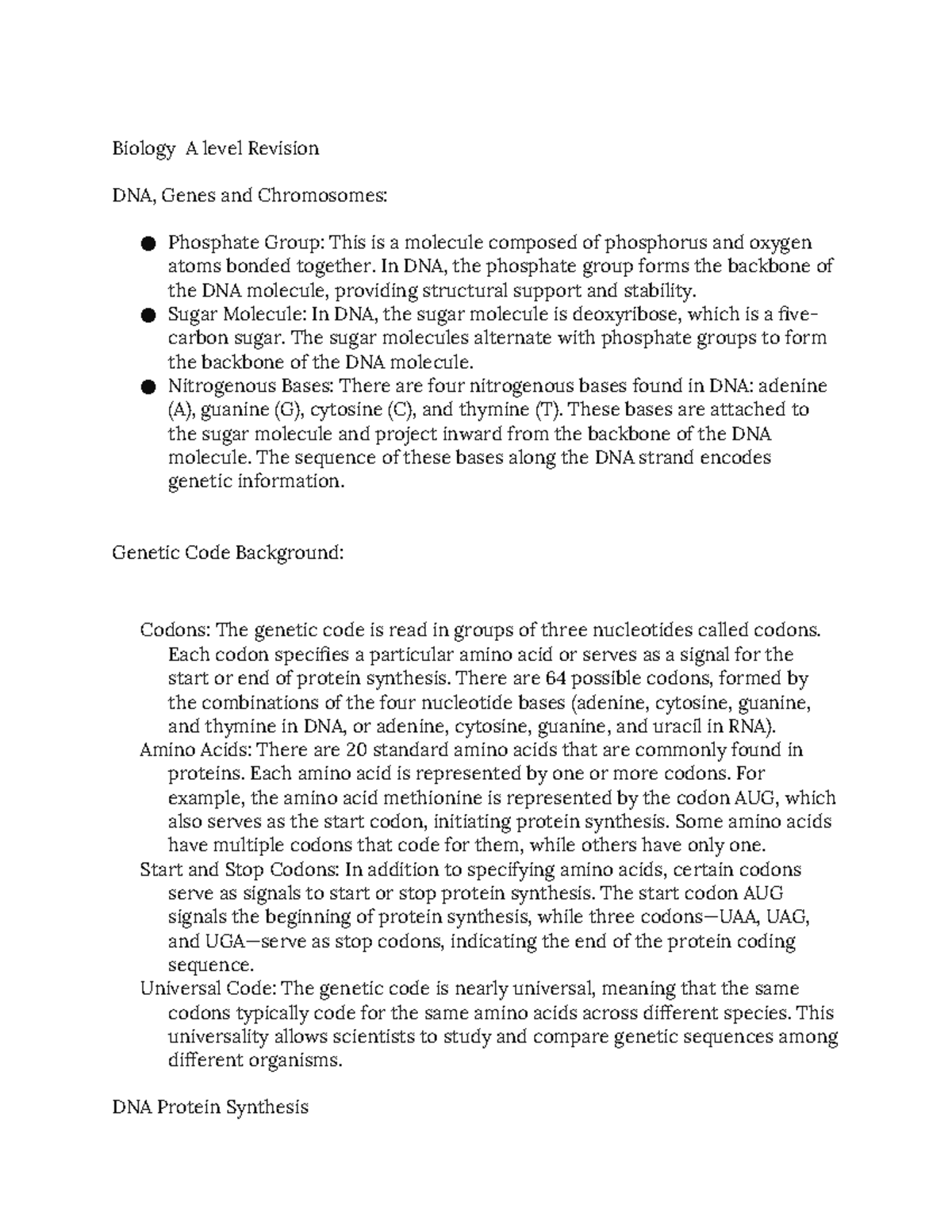 BIO REV - Biology A level Revision DNA, Genes and Chromosomes ...
