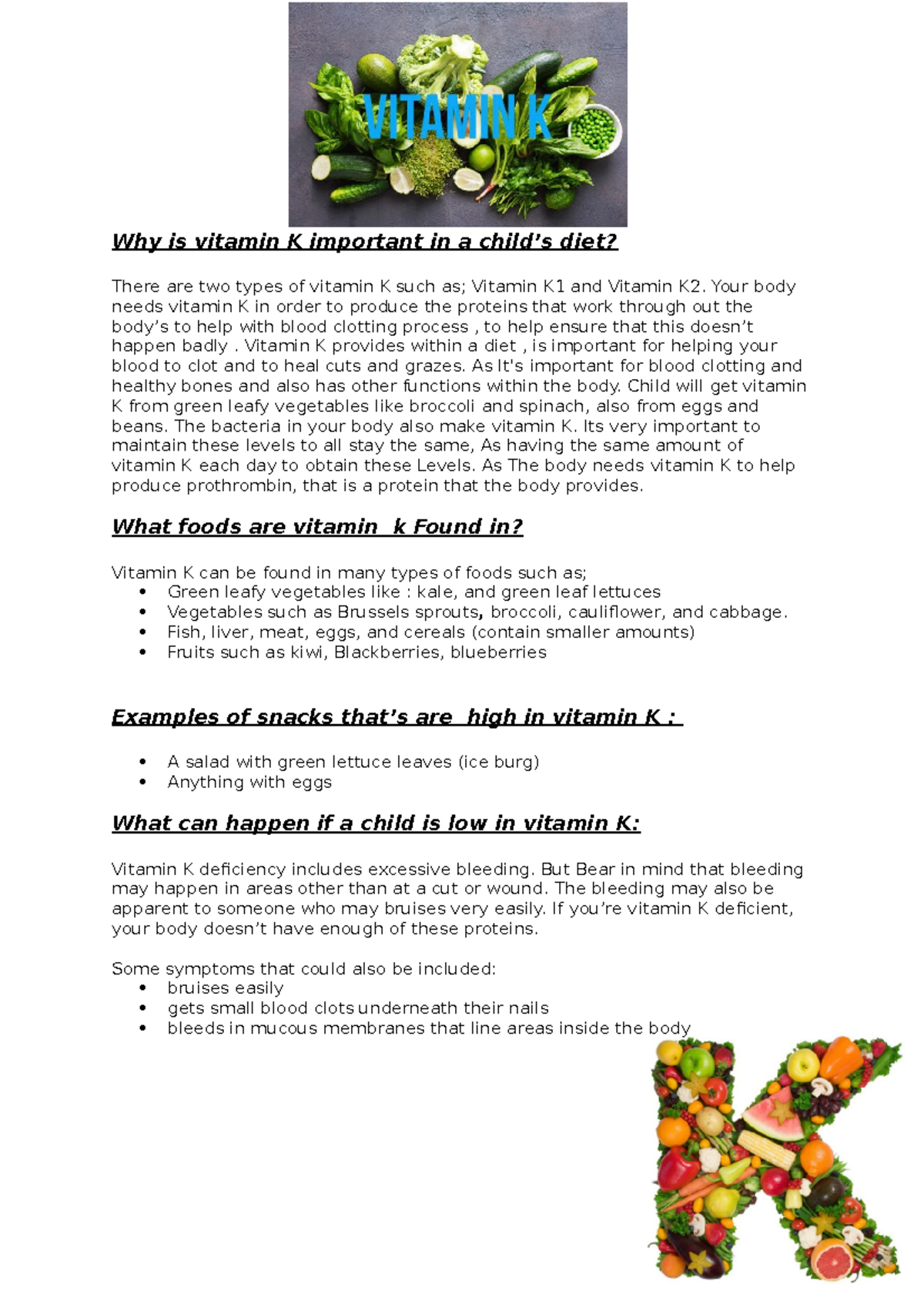 Vitamin k Course work Why is vitamin K important in a child’s diet