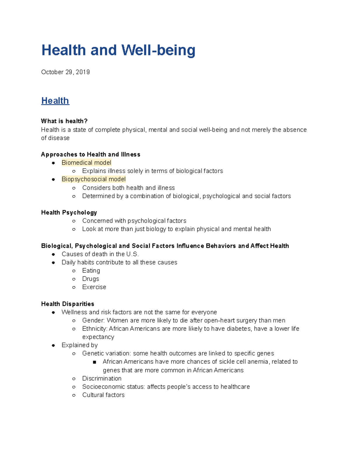 Chapter 11- Health and Well-being - Health and Well-being October 29 ...