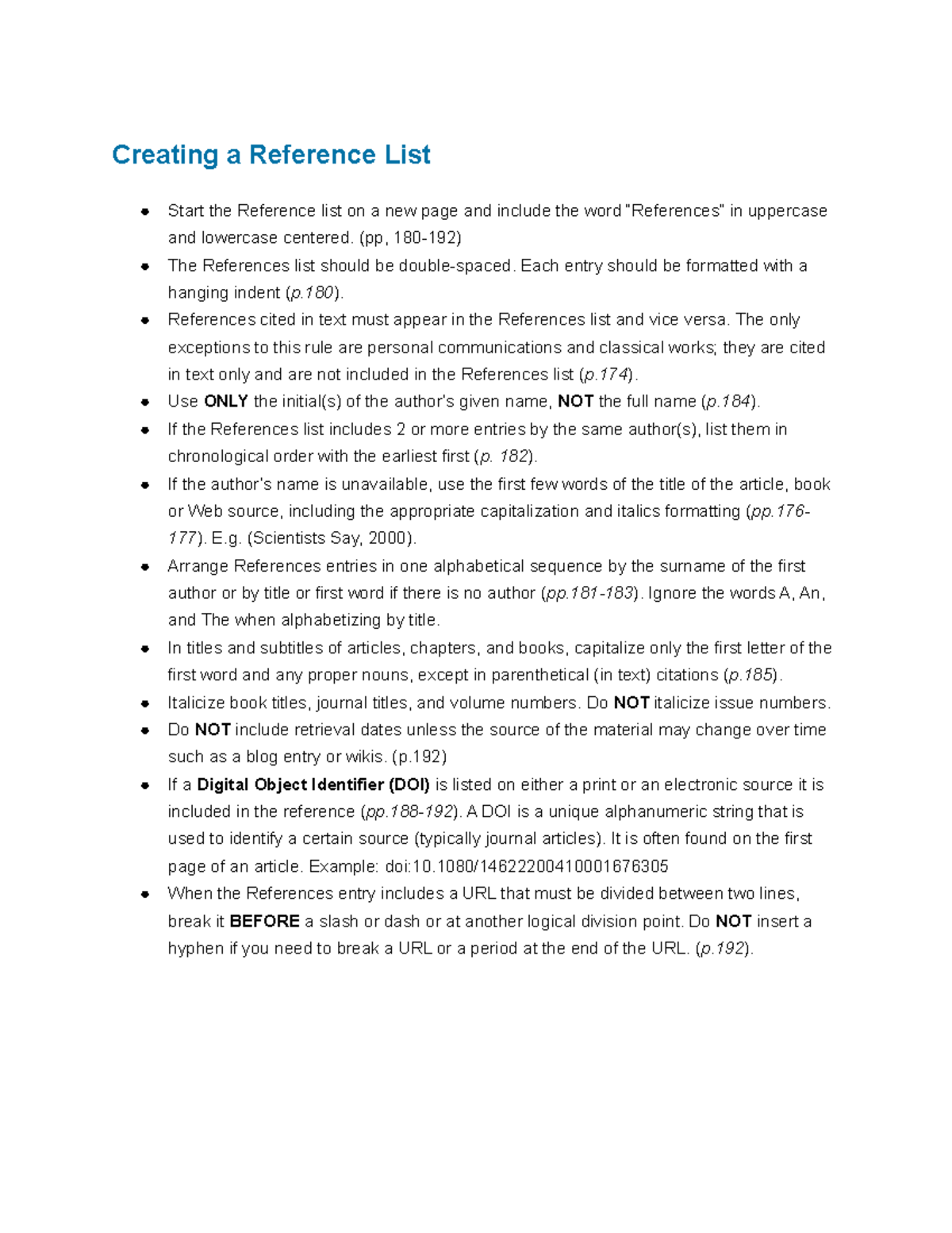 Creating a Reference List - (pp, 180-192) The References list should be ...