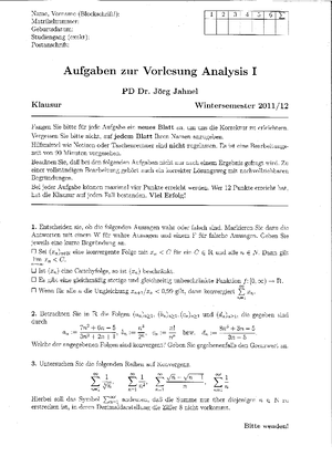 Aufgaben Zur Vorlesung Analysis I - J ̈org Jahnel Blatt 2 ...