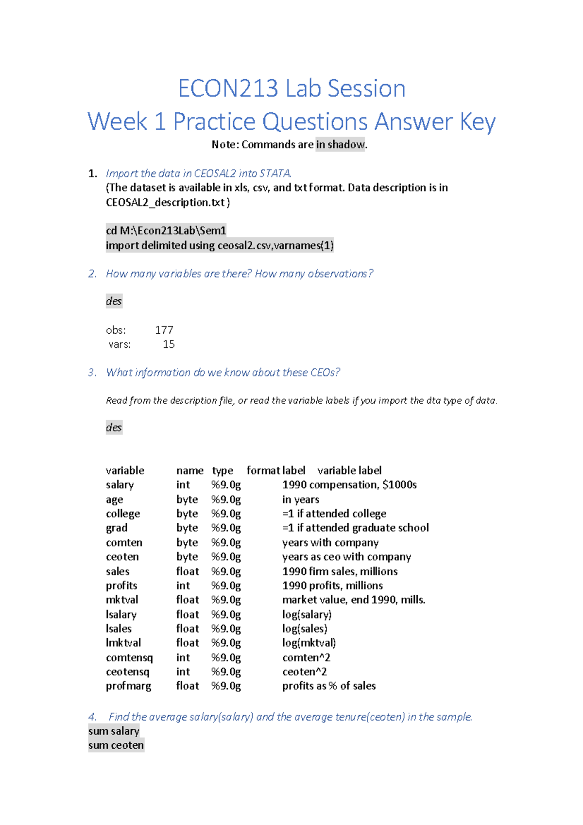 Lab1practice - answer key - ECON213 Lab Session Week 1 Practice ...