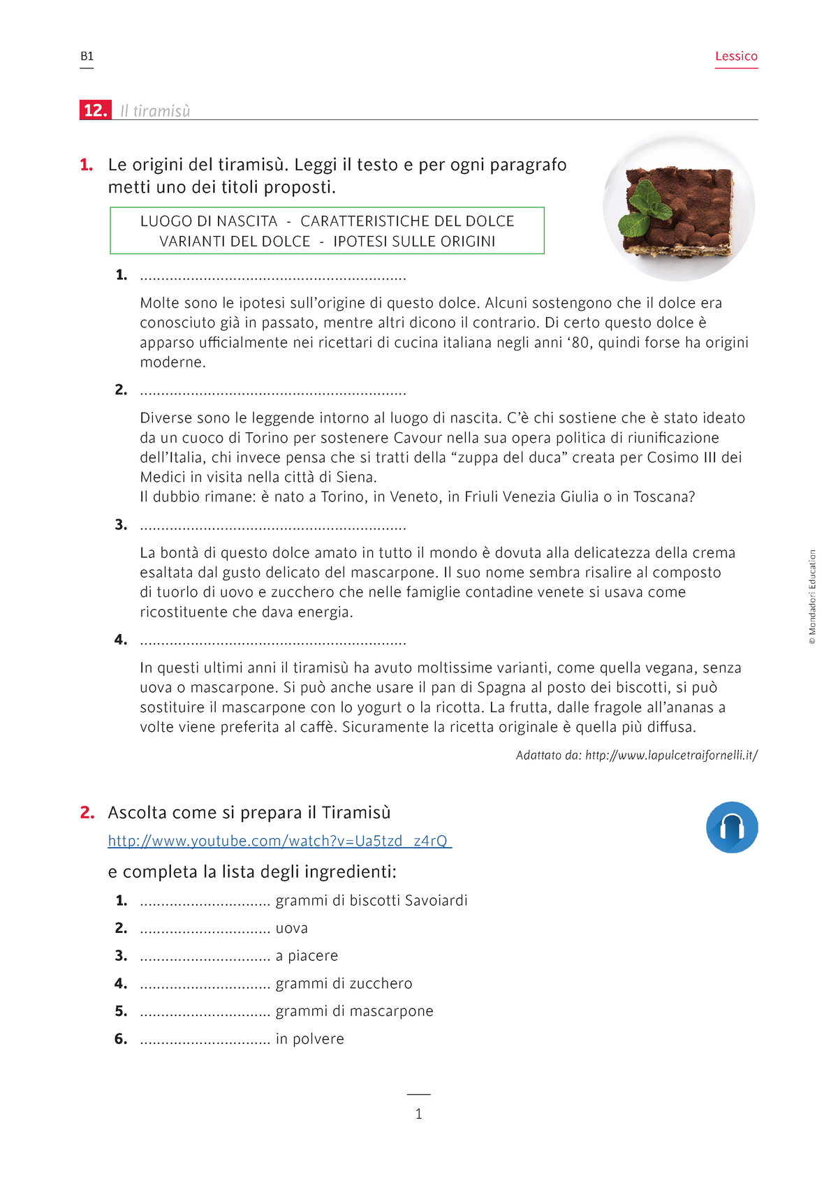 B1 Lessico 12 - Lekcja - © Mondadori Education 1 B1 Lessico 1. Le ...