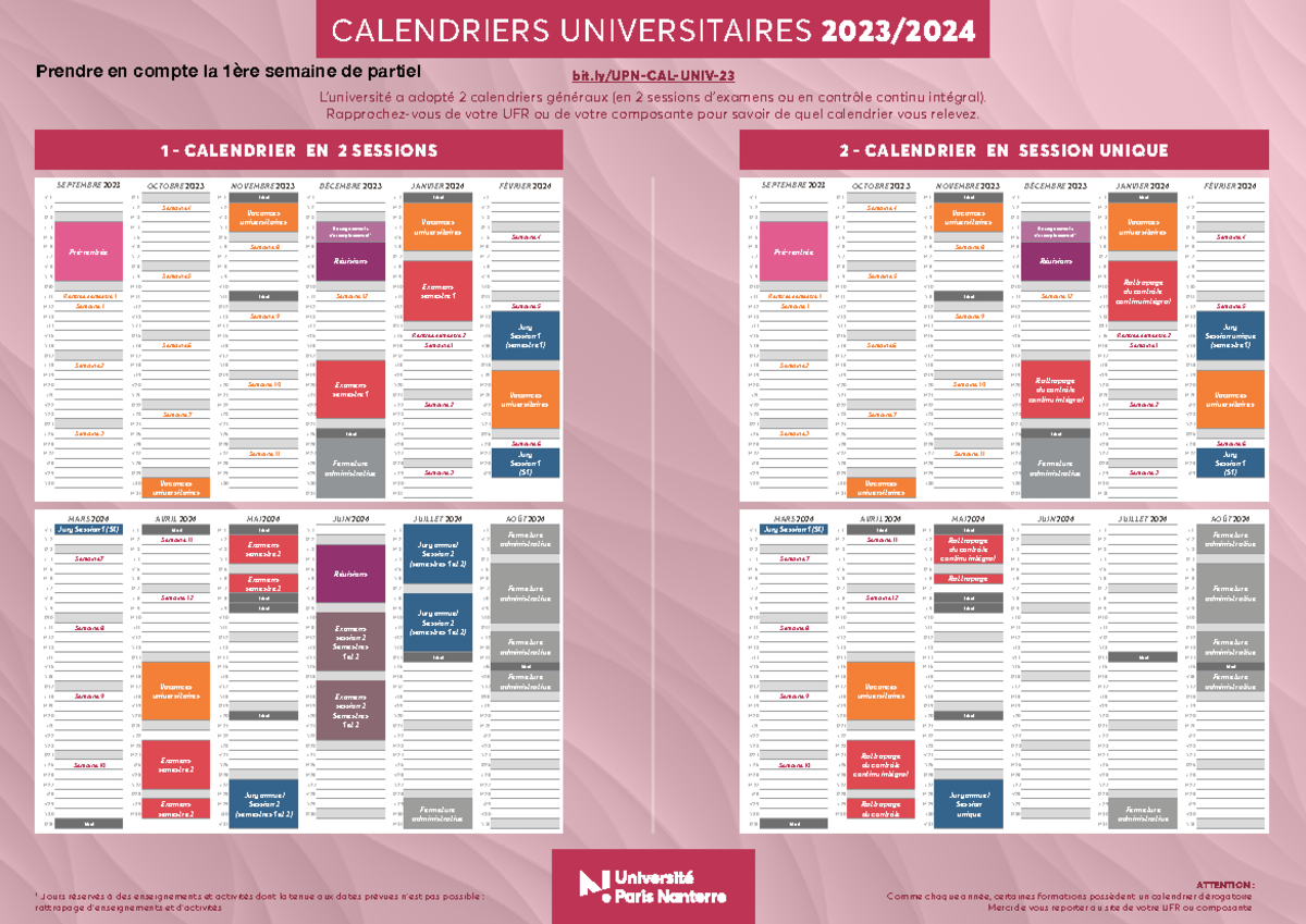 Nanterre - CALENDRIERS UNIVERSITAIRES 2023/ bit/UPN-CAL-UNIV- 23 L