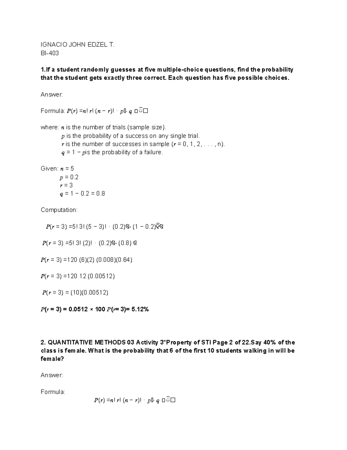 03 Activity 3 ignacio - quantitative methods - IGNACIO JOHN EDZEL T. BI ...