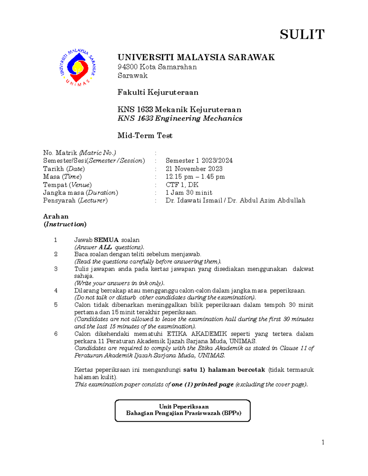 Sample of Past Mid Term 2023 4576fe5380ecd8d5094f07e9c5096cd1 - 1 SULIT