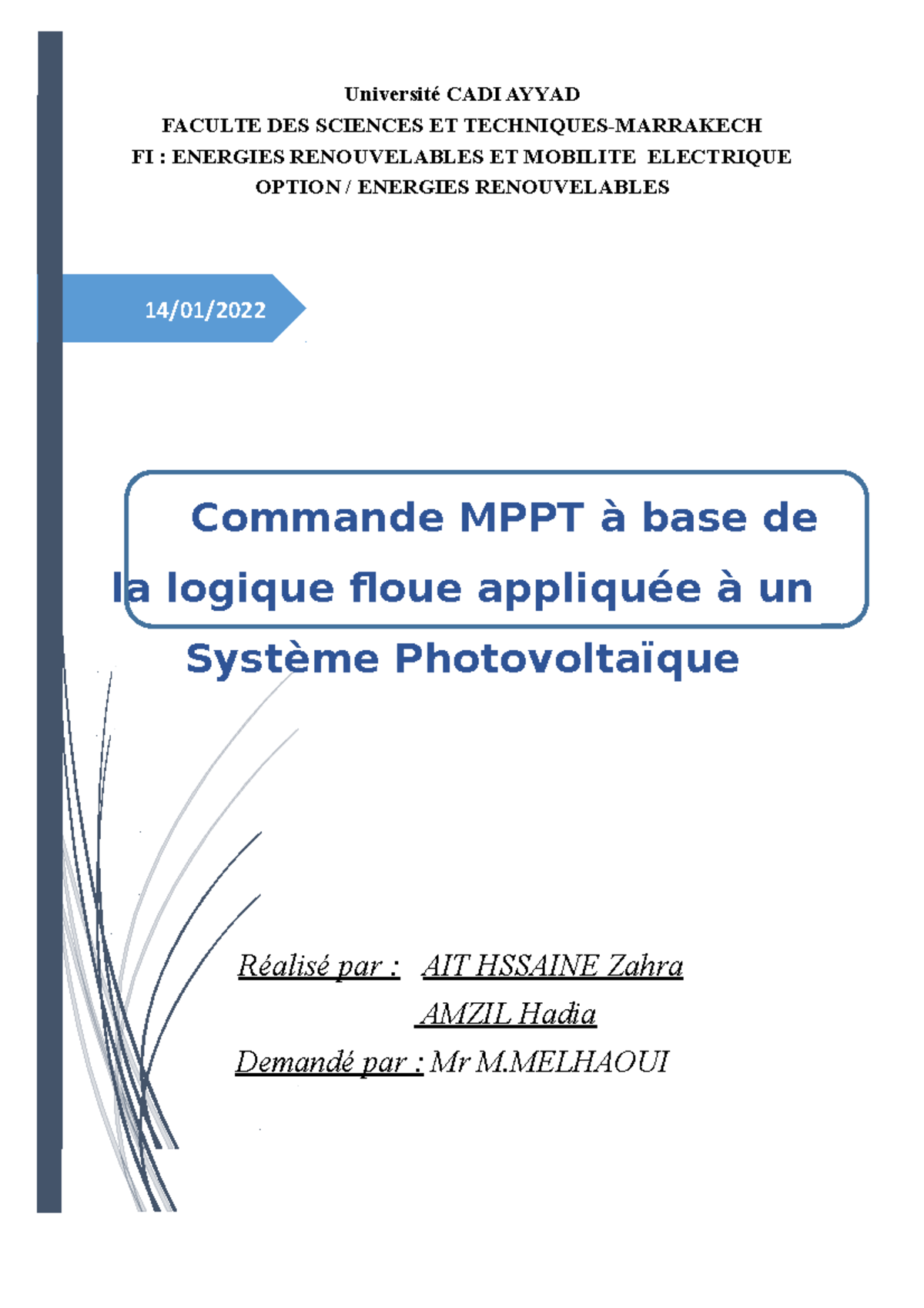 Commande MPPT à base de la logique floue - 14/01/ Université CADI AYYAD ...