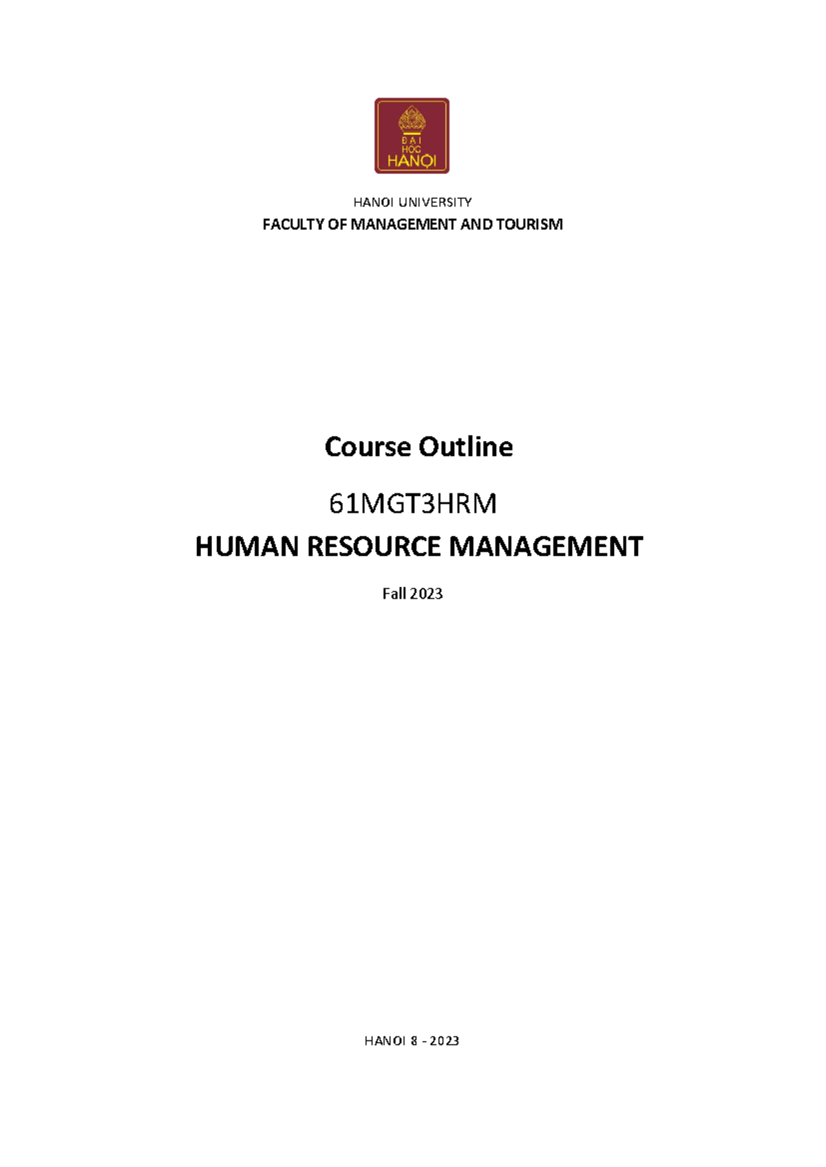 HRM Subject Outline - Fall 2023 - HANOI UNIVERSITY FACULTY OF ...