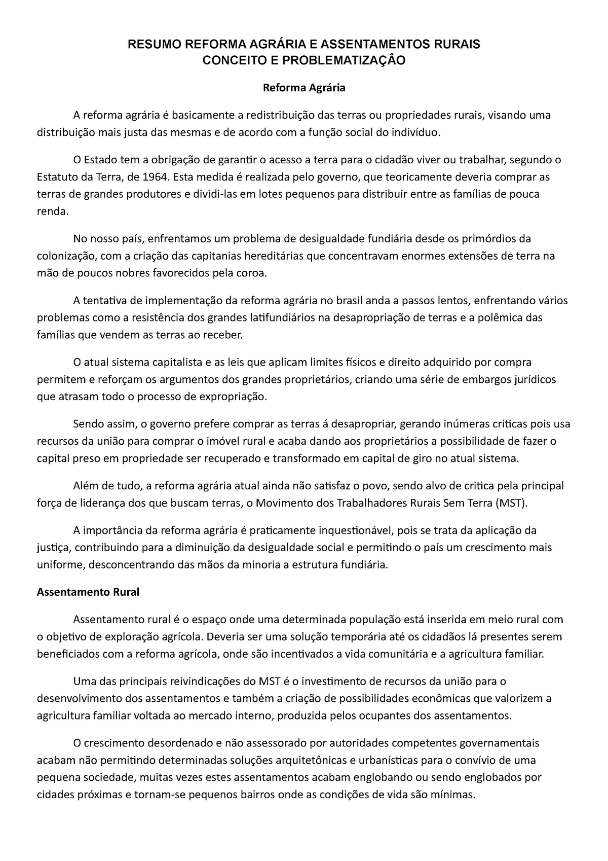 PDF) DEBATENDO O CONCEITO DE REFORMA AGRÁRIA: considerações sobre