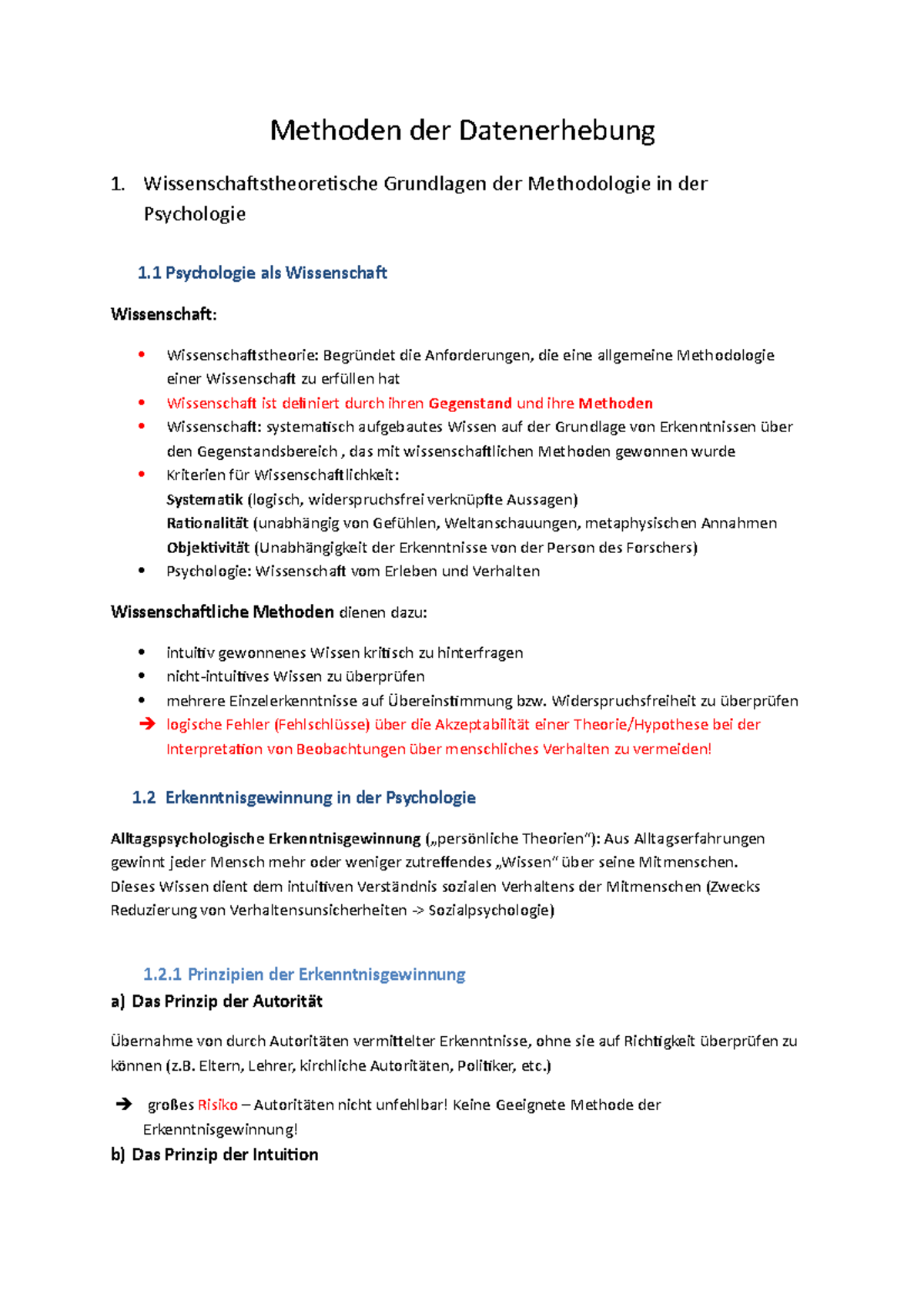 Zusammenfassung Grundlagen / Methoden der Datenerhebung: komplett - 1 ...