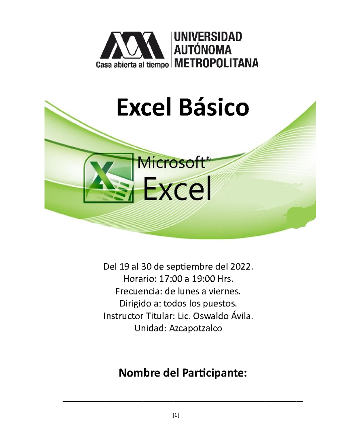 Manual Basico Excel - Excel Básico Nombre Del Participante: Del 19 Al ...