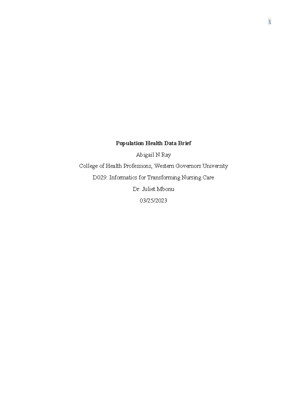 Population Health Data Brief D029 Nursing Informatics - Population ...