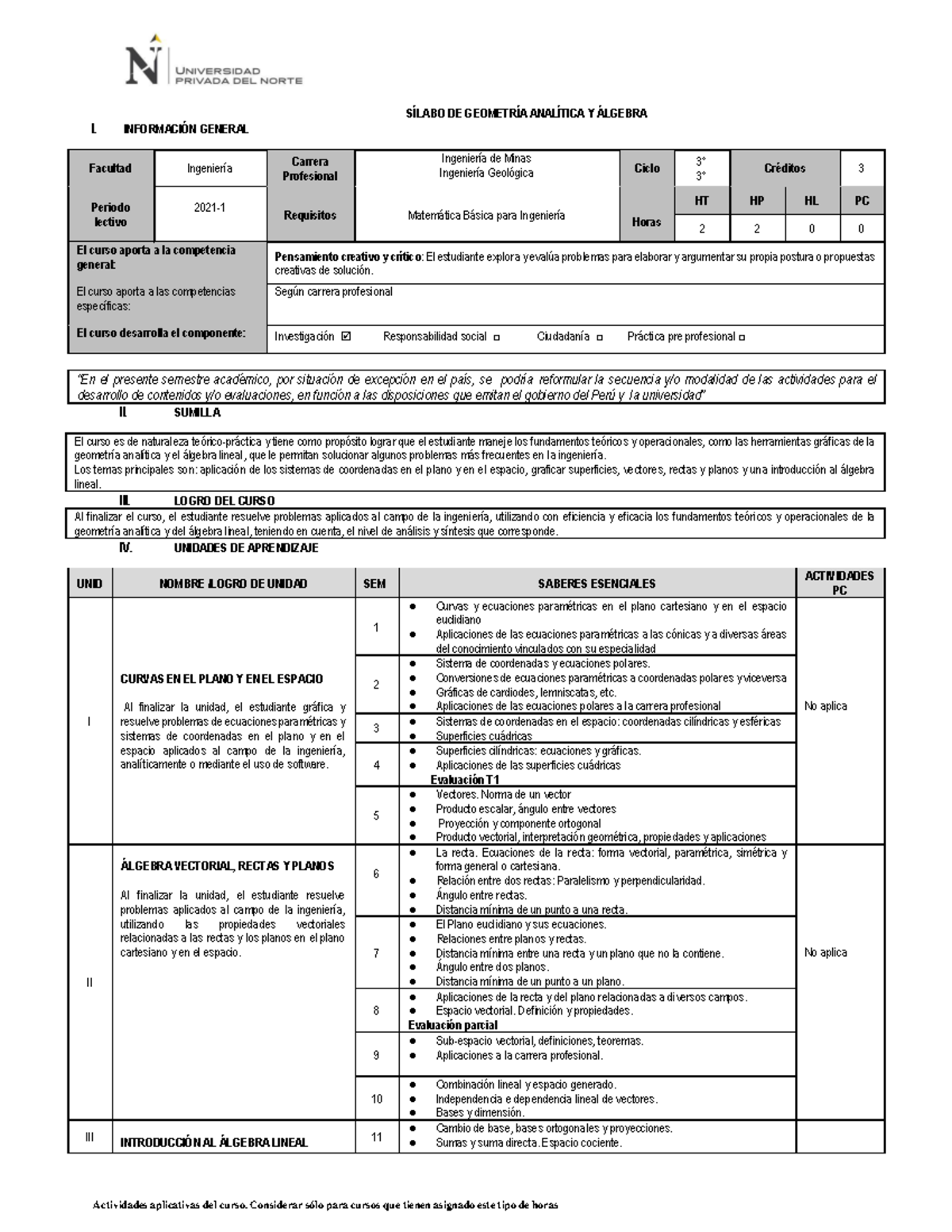 Sílabo GEO AN ALG 221413 MATH1102A 2021 1 (4h) - Actividades ...