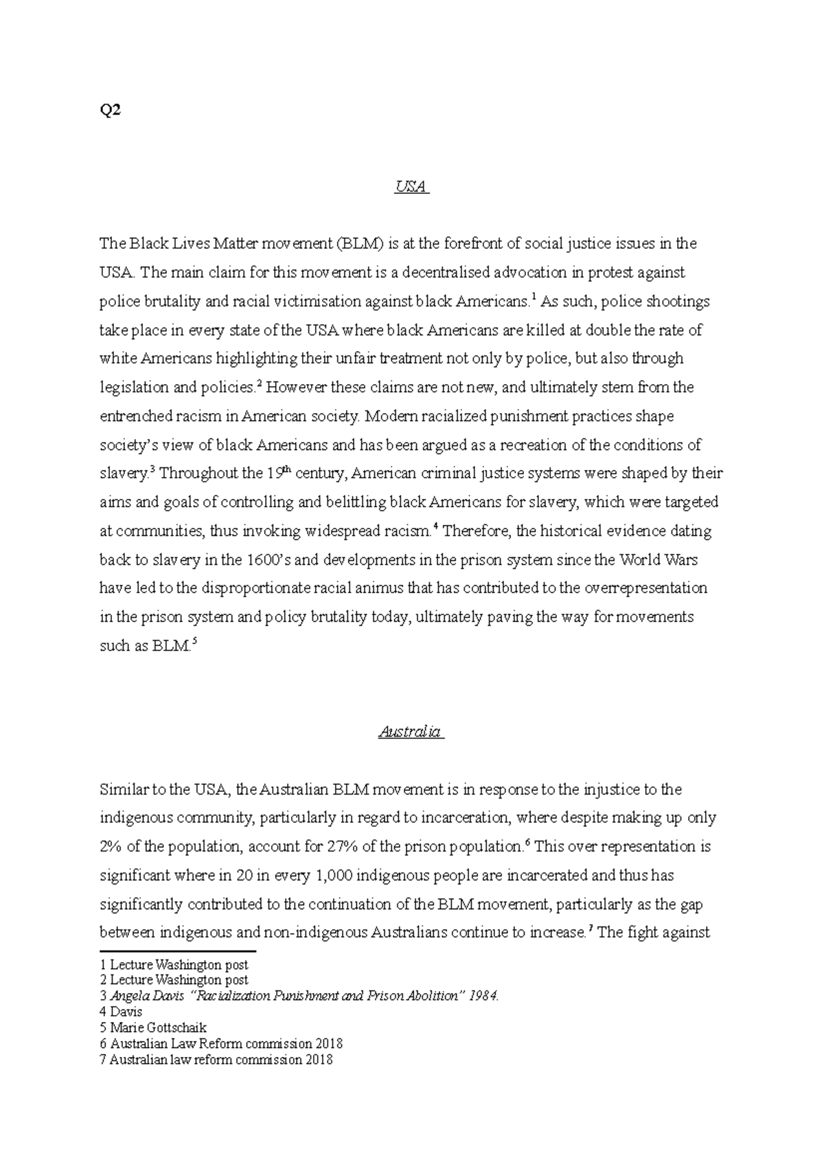 Crime exam question two - BLM and Australia - Q USA The Black Lives ...
