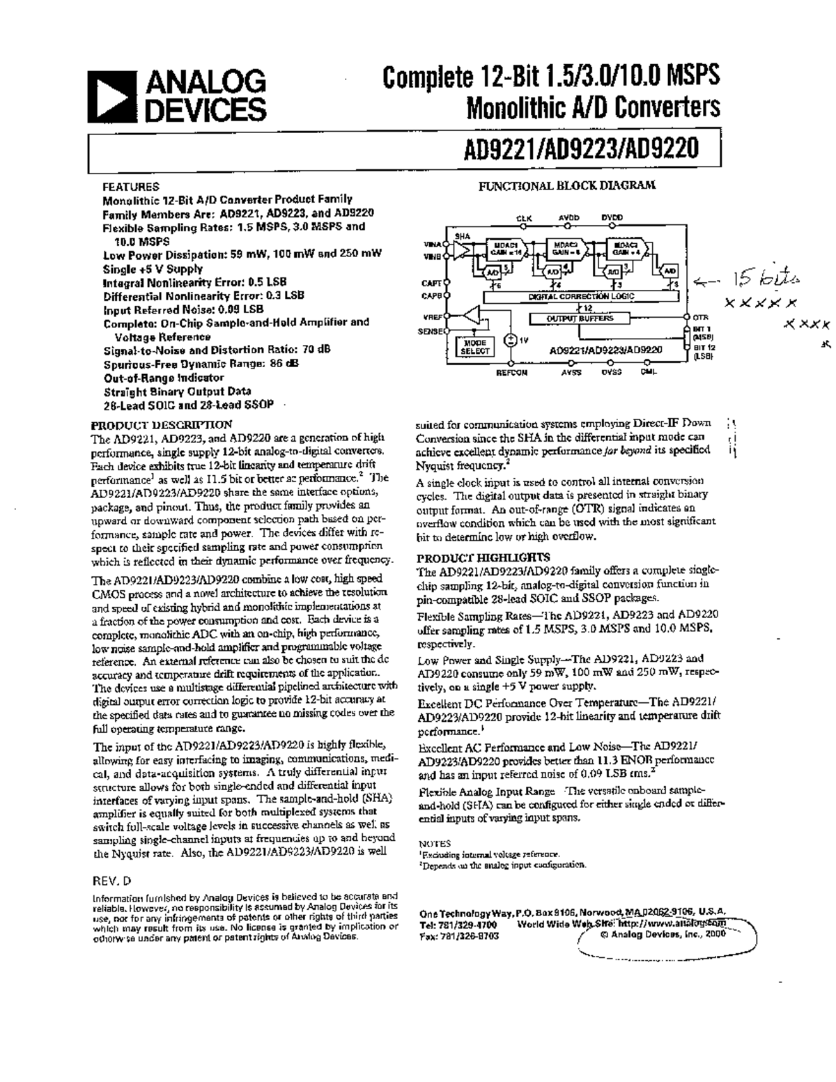 AD9221 ADC - Lecture Note Analog Devices - ECE 627 - Studocu