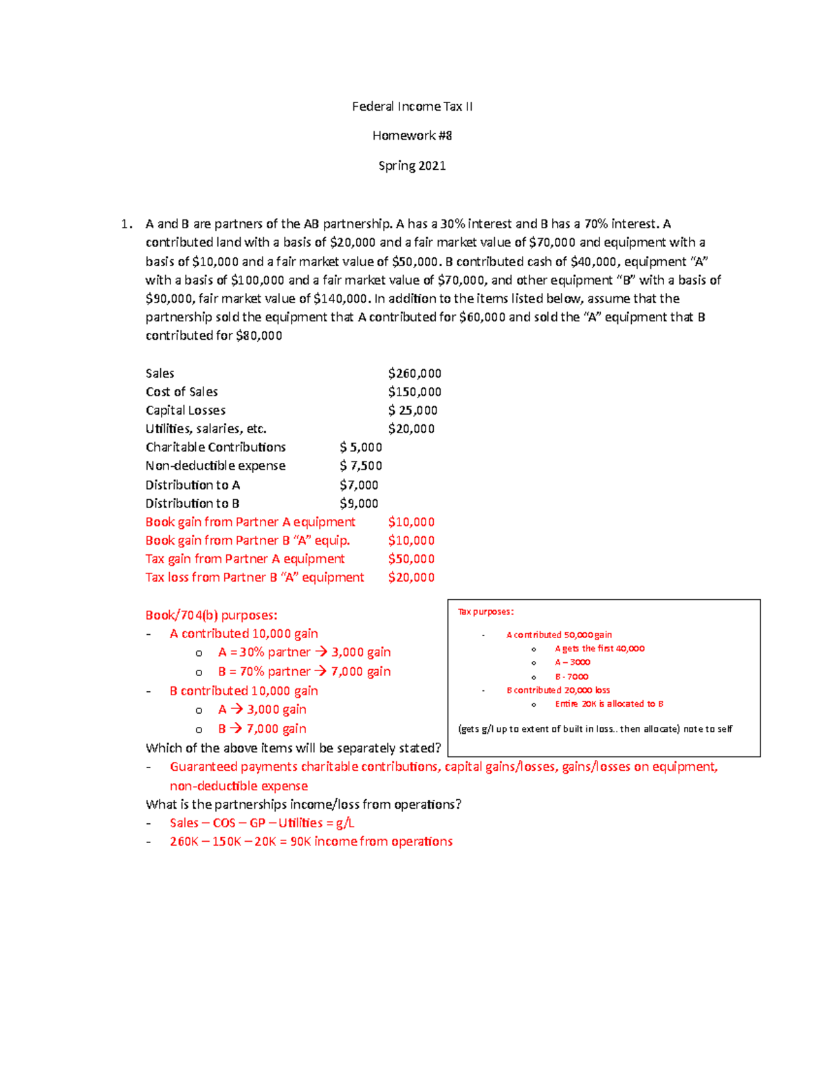 TAX HW 8 - tax hw - Federal Income Tax II Homework # Spring 2021 A and ...