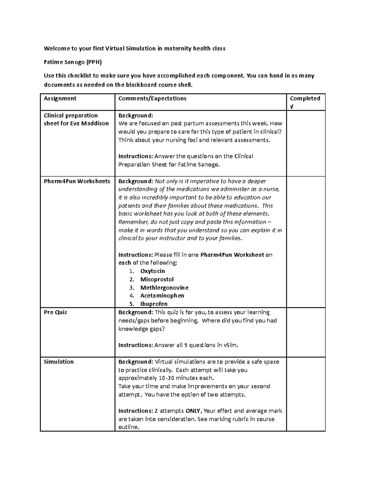 V Sim Fatime Sanogo (PPH) Instructions and Checklist - Welcome to your ...
