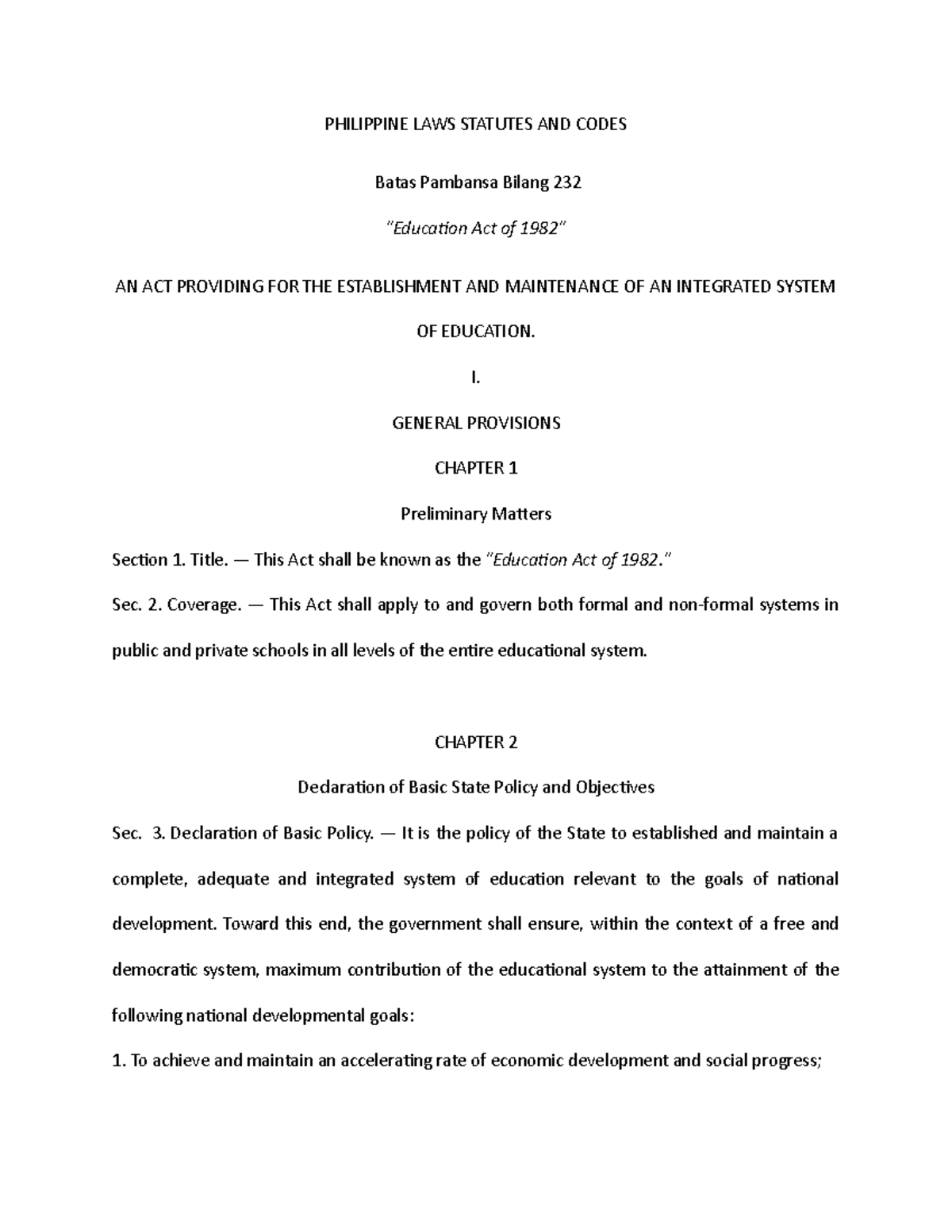 Admission in Public Schools PHILIPPINE LAWS STATUTES AND CODES Batas