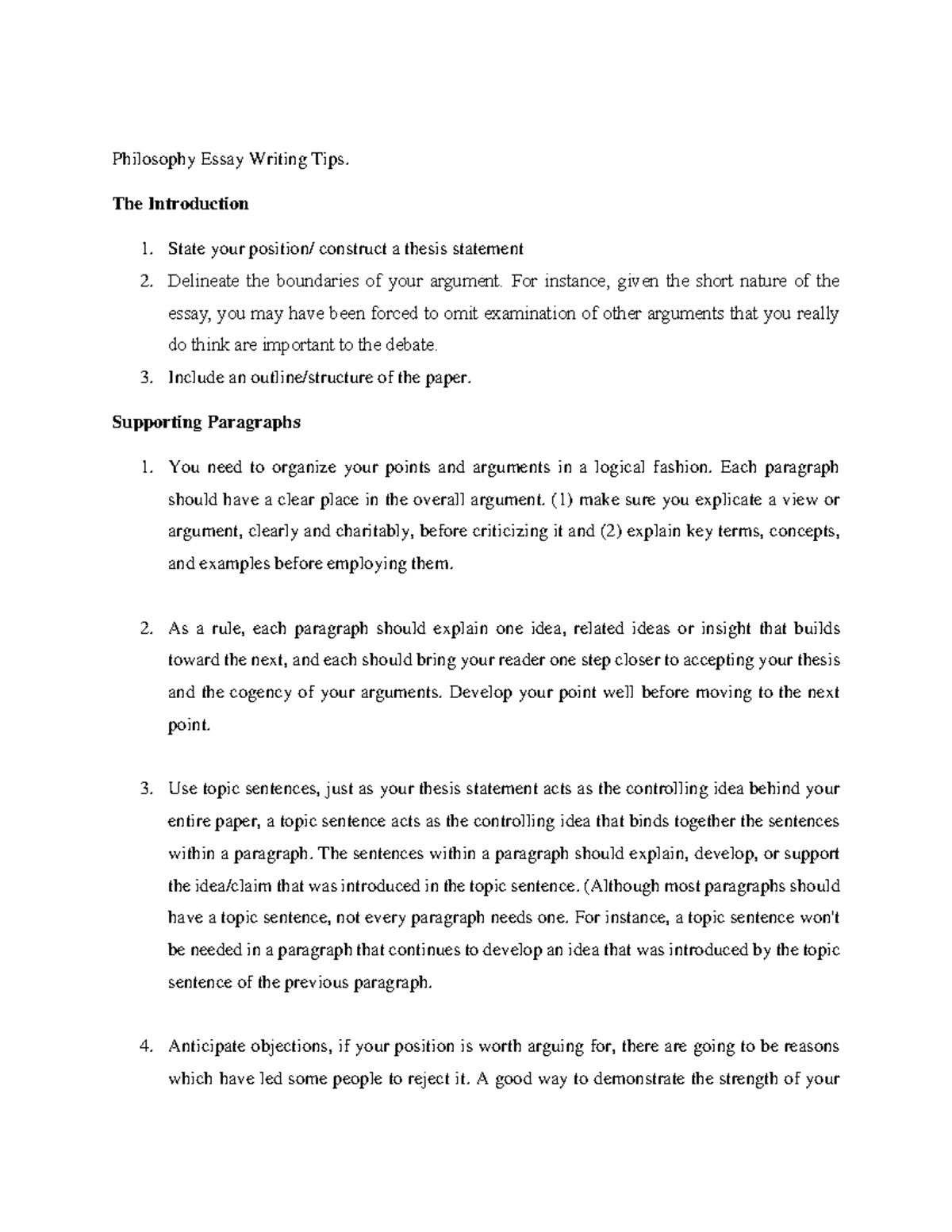 Philosophy Essay Writing Tips The Introduction 1. State your position