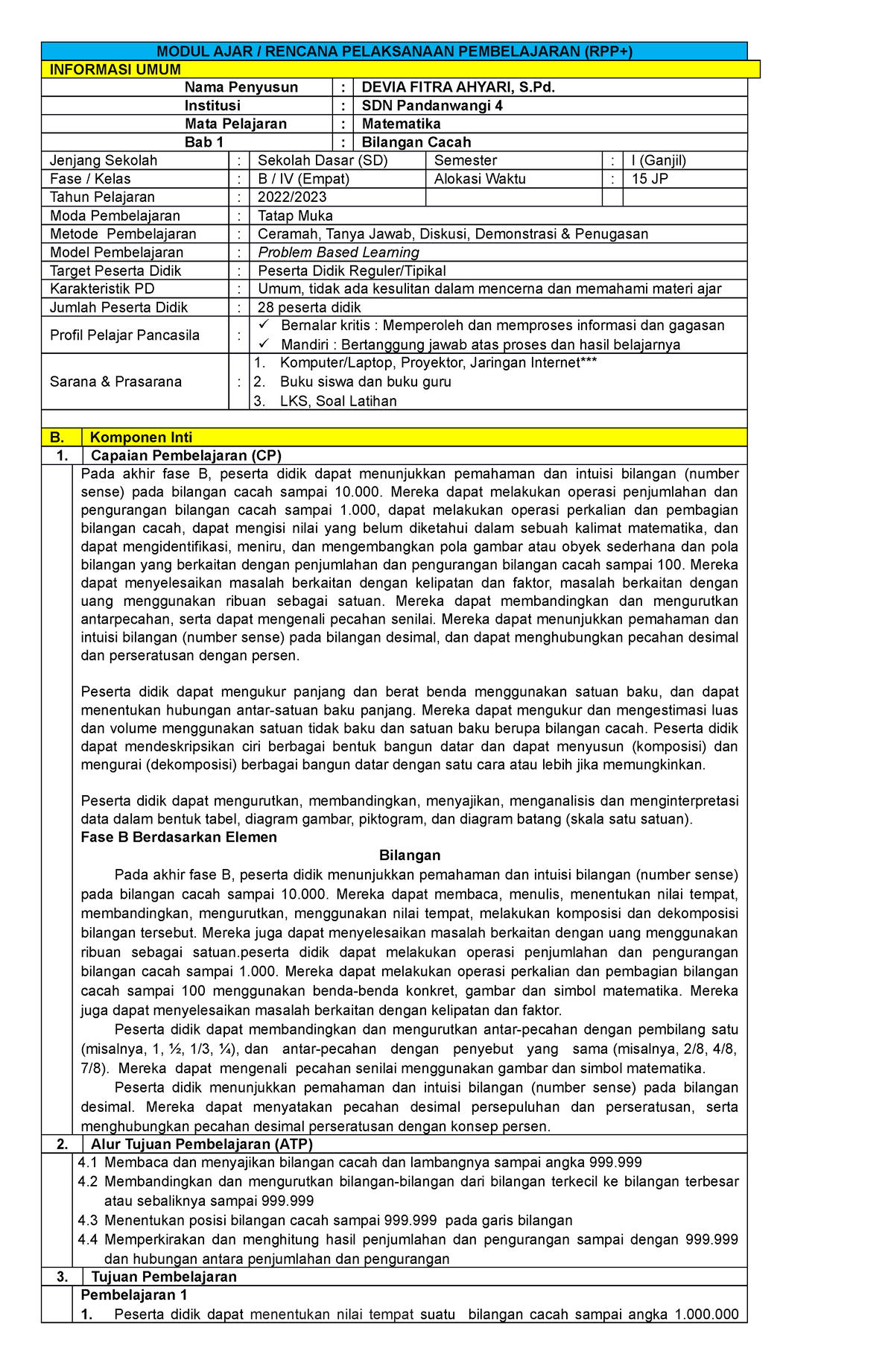 Modul AJAR Matematika - MODUL AJAR / RENCANA PELAKSANAAN PEMBELAJARAN ...