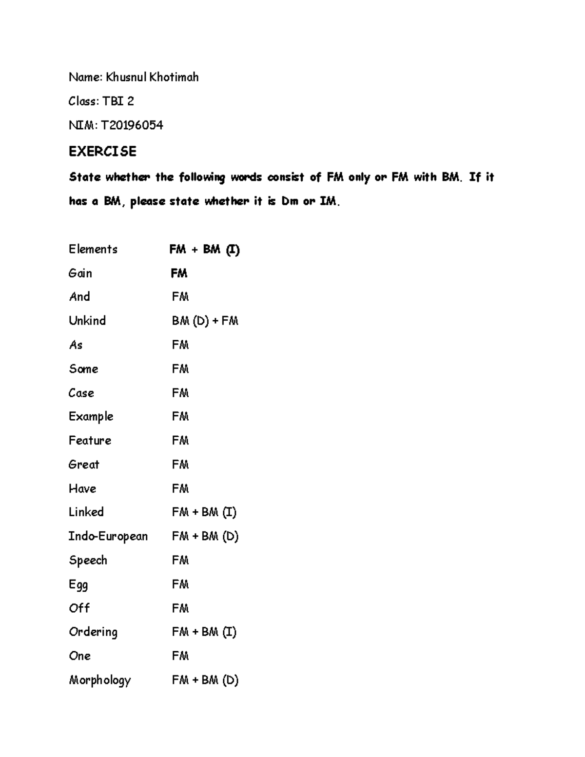 Exercise Word Using Affix, Derivational or Inflectional - Name: Khusnul ...