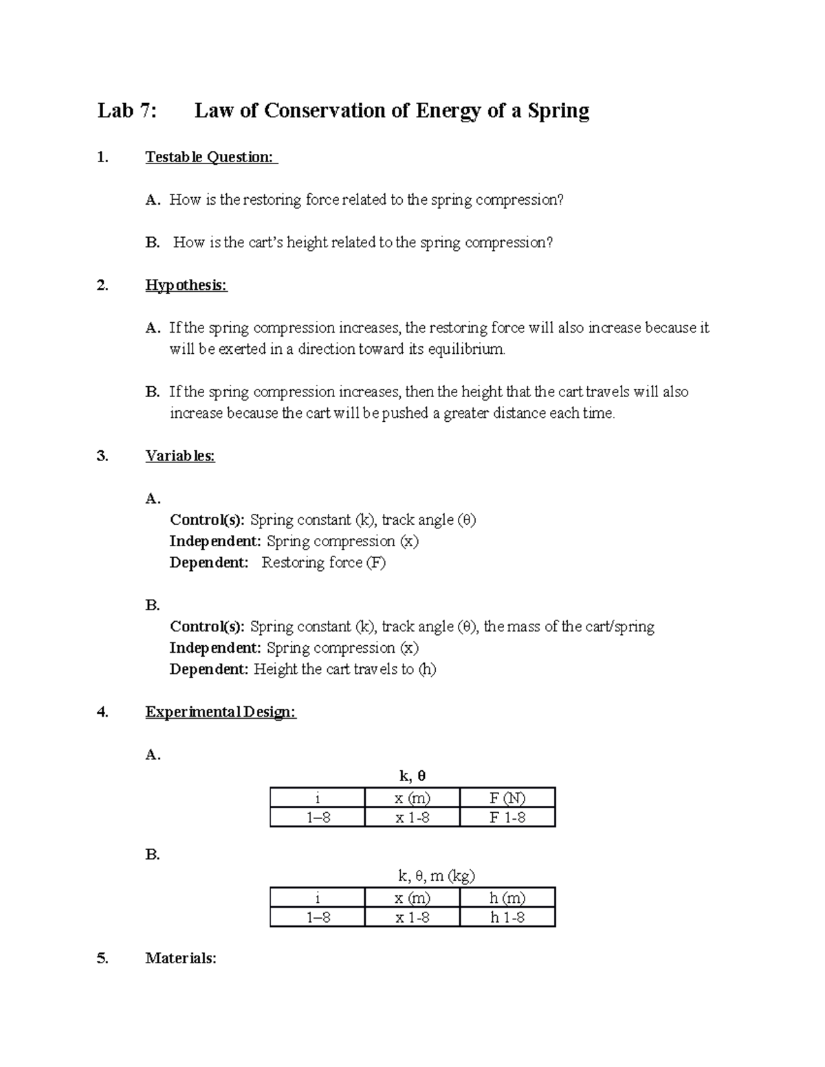 PHY111L Lab 7 Conservation of energy of a spring 3 - Lab 7: Law of ...