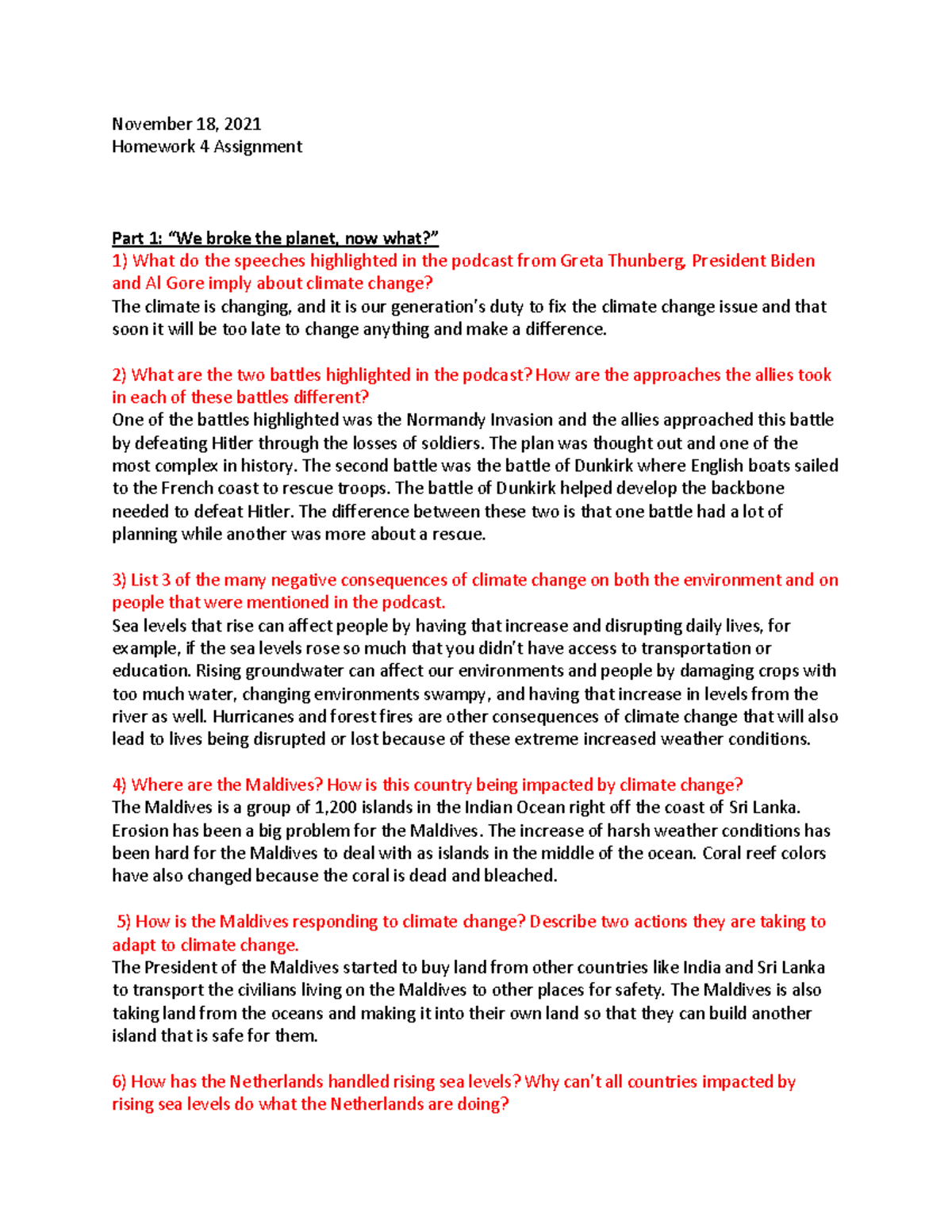 HW 4 - ISP Global Change - November 18, 2021 Homework 4 Assignment Part 1: