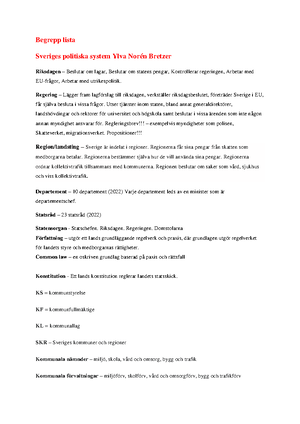 Instuderingsfrågor till delkursen Svensk politik och förvaltning, 7.5 ...