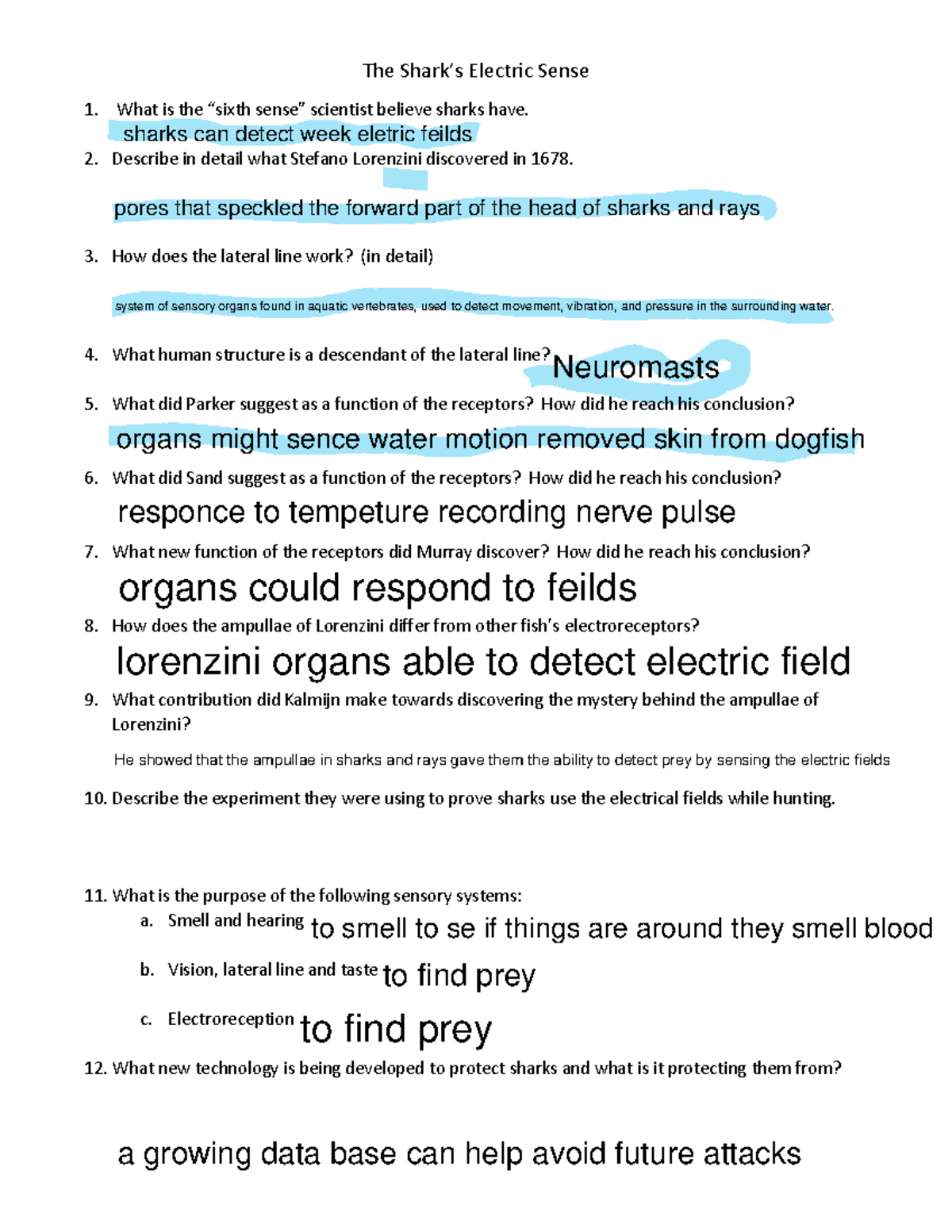 Sharks electric sense questio - The Shark’s Electric Sense 1. What is