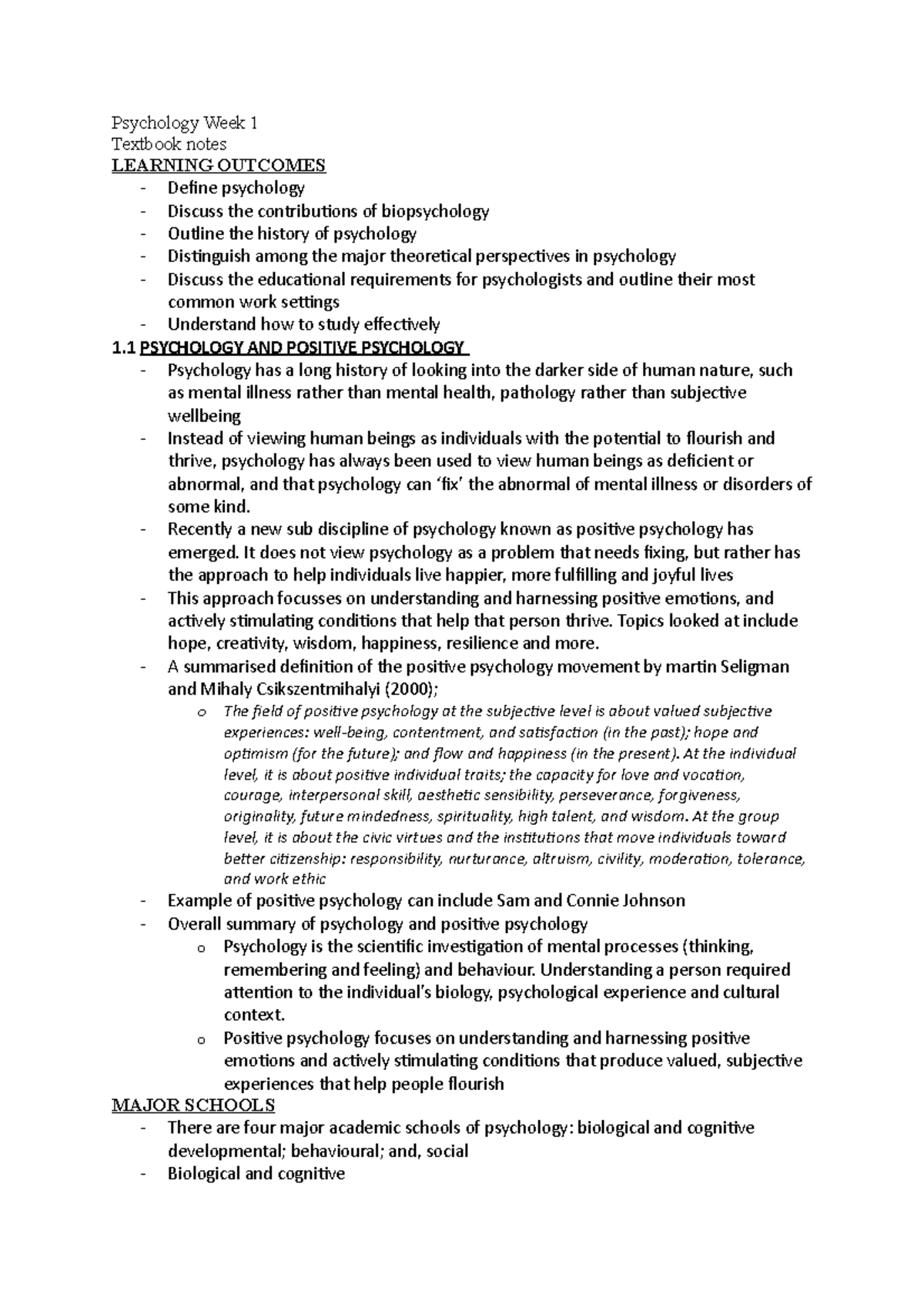 Psychology Week 1 - Lecture notes 1 - Psychology Week 1 Textbook notes ...