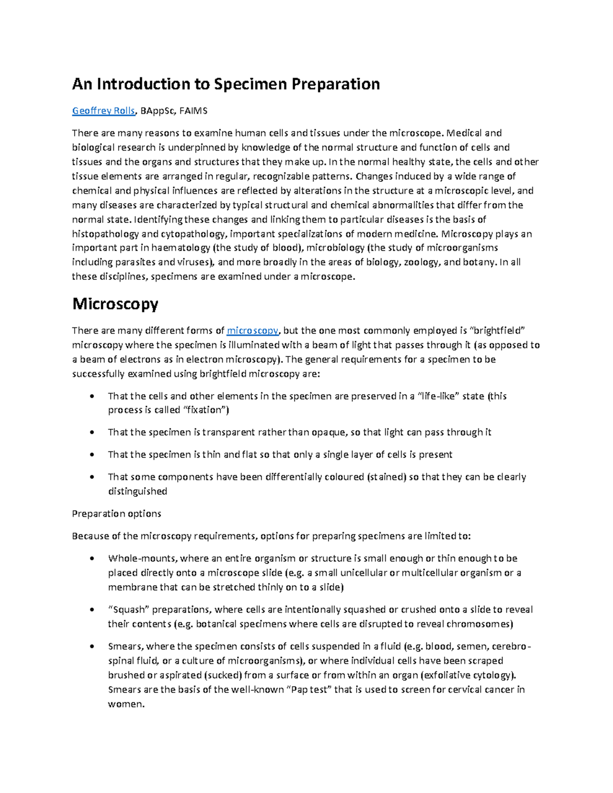 An Introduction to Specimen Preparation An Introduction to Specimen