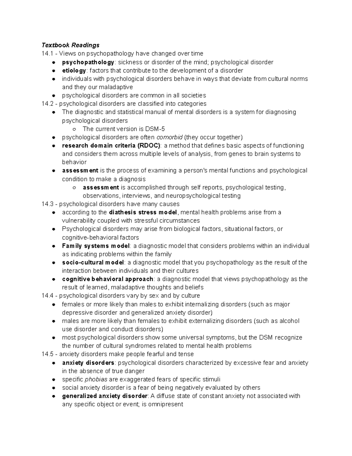 Disorders Module - Fall 2020 Dr. Agnes Ly - Textbook Readings 14 ...