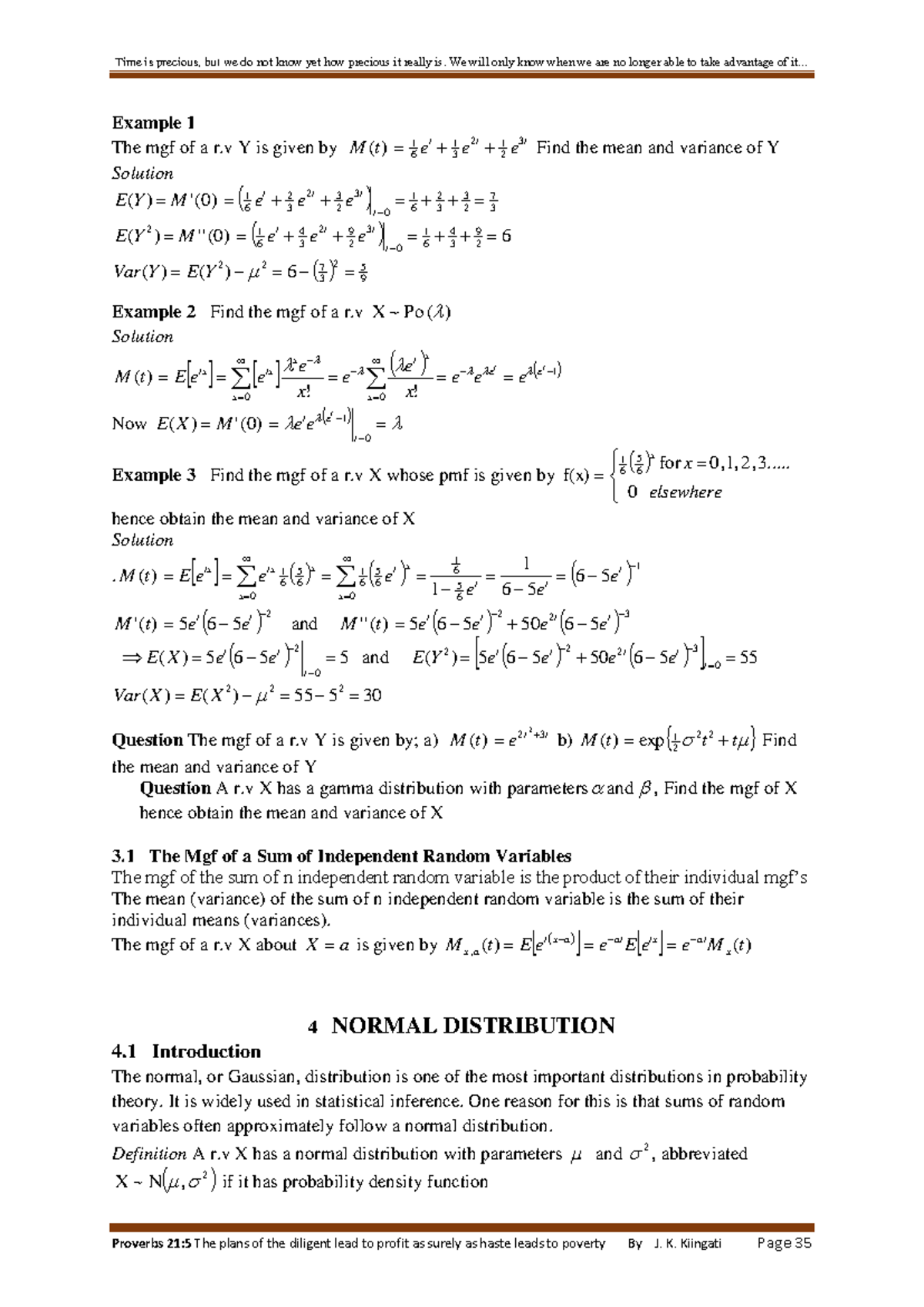 BMA2102 Probability and Statistics II Lecture 4 072016 - Example 1 The ...