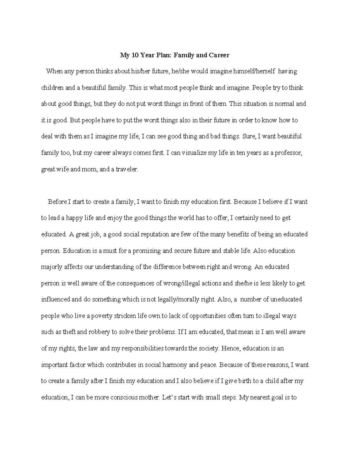 My ten year plan family and career my 10 year plan family and career