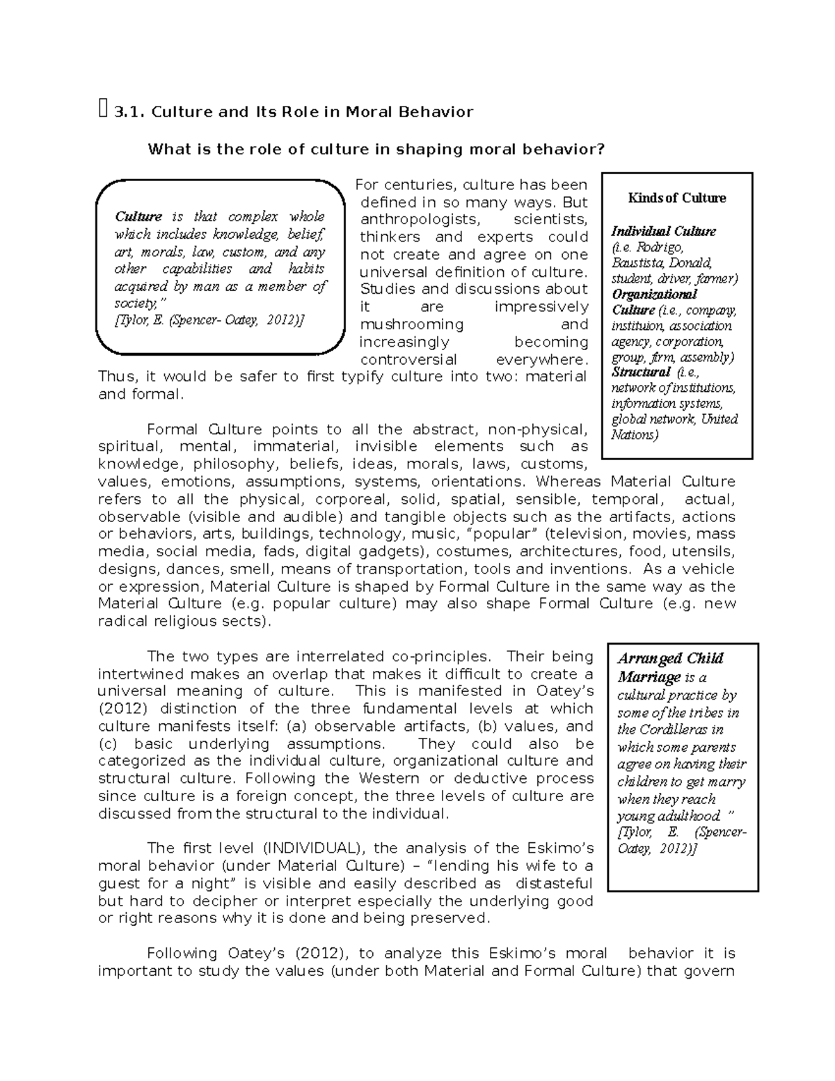 What Is The Role Of Culture In Moral Development Essay