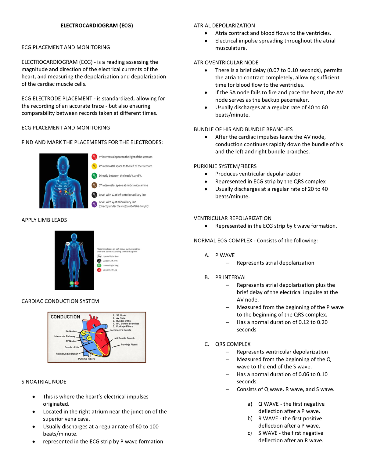 Skills 118 Midterm Reviewer - Electrocardiogram (ecg) Ecg Placement And 