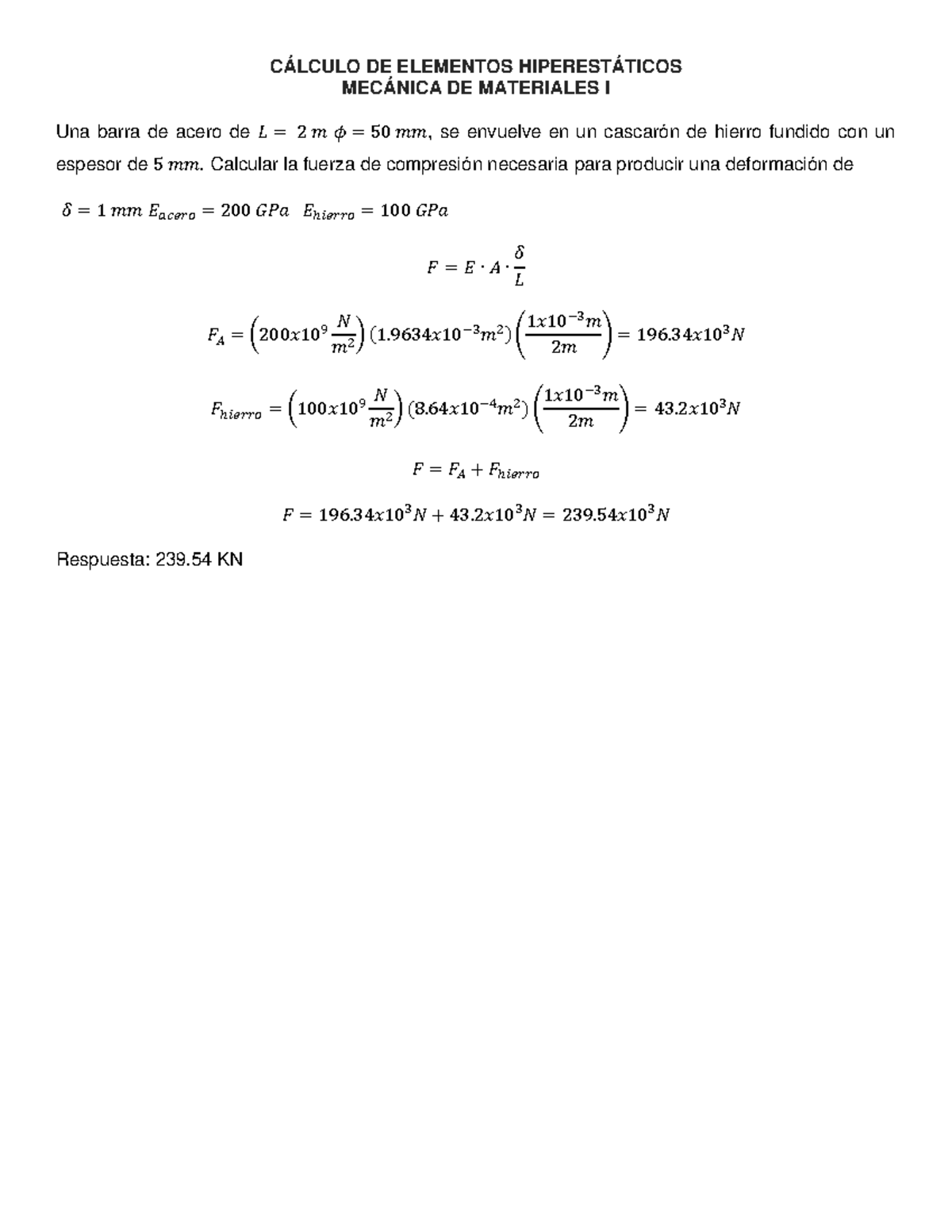 Cálculo De Elementos Hiperestáticos - CÁLCULO DE ELEMENTOS ...