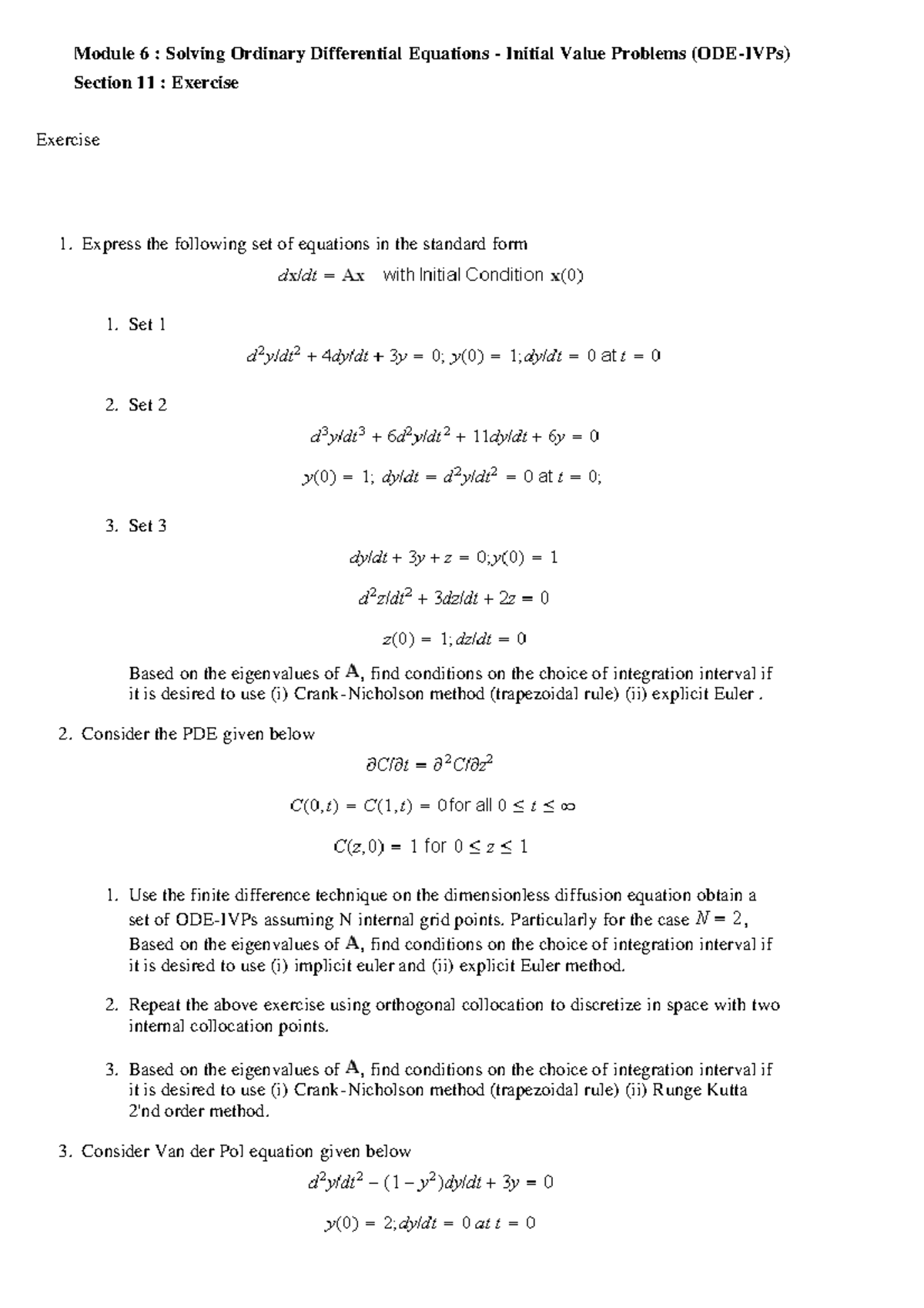 Section 11 - Solving Ordinary Differential Equations - Initial Value ...