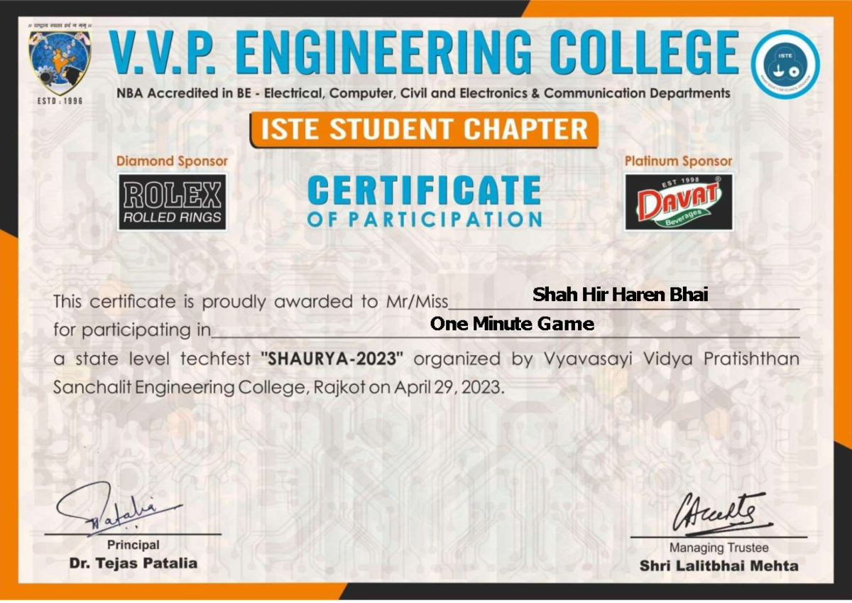 Heer one minute game - imp topic for exam - Computer Engineering - Shah ...