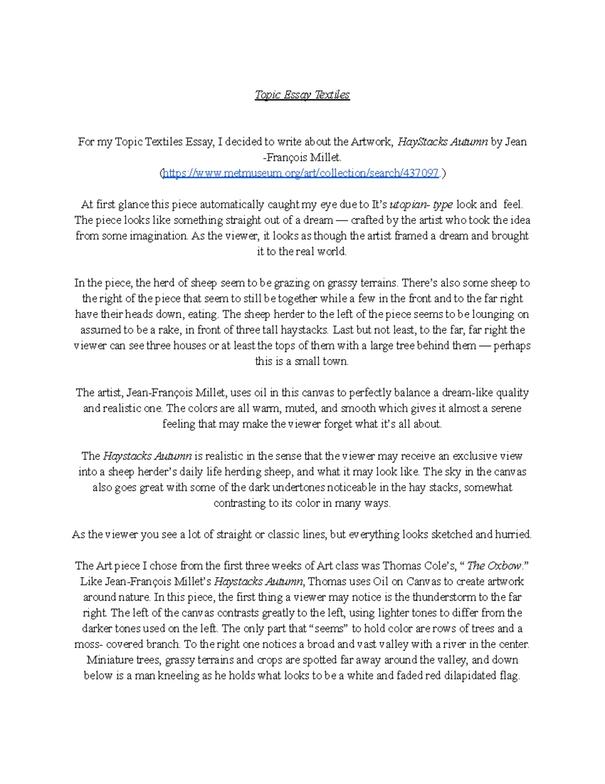 Topic Essay ART History Textiles Essay Topic Essay Textiles For my