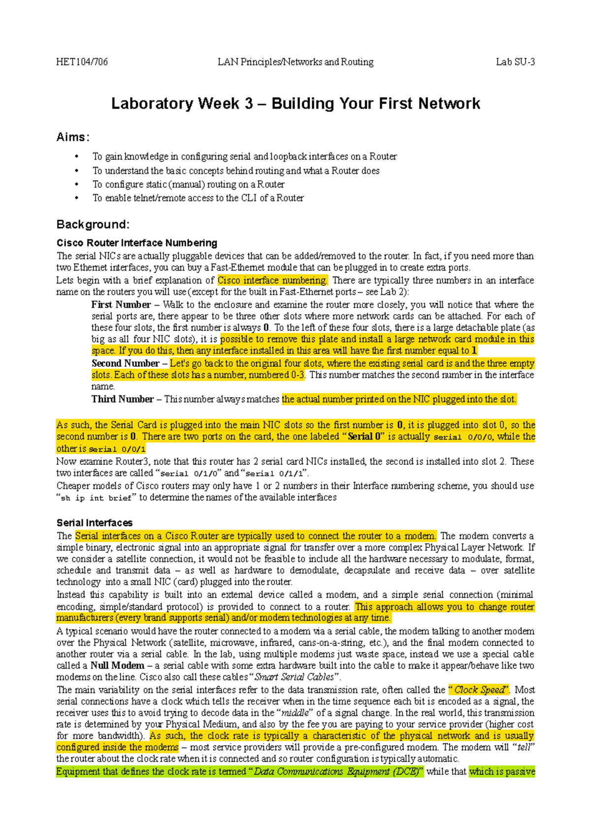 Lab SU-3 - Lab 3 - LAN and Routing Lab Laboratory Week 3 Building Your ...