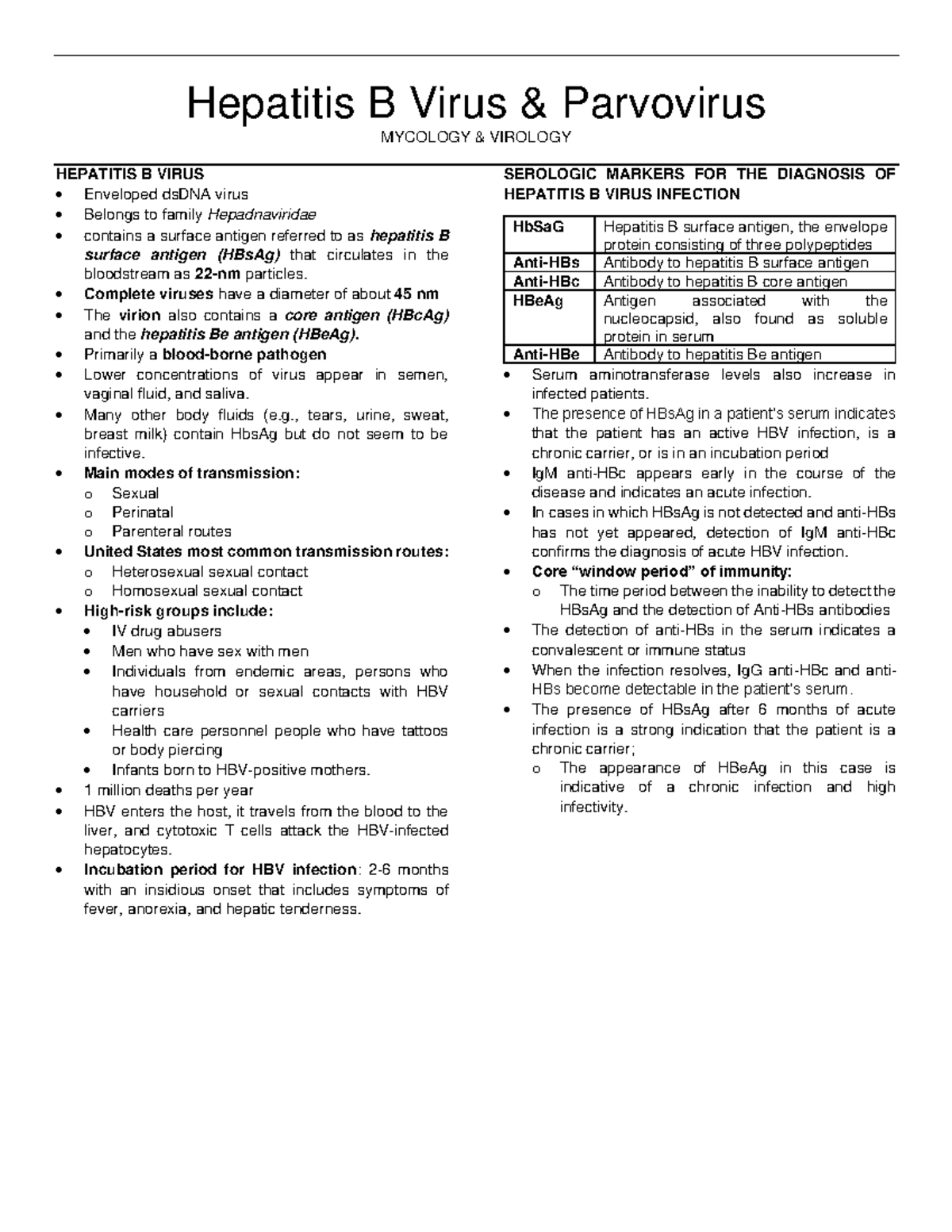 Mycology AND Virology HEPA B AND Parvoviruses - Hepatitis B Virus ...